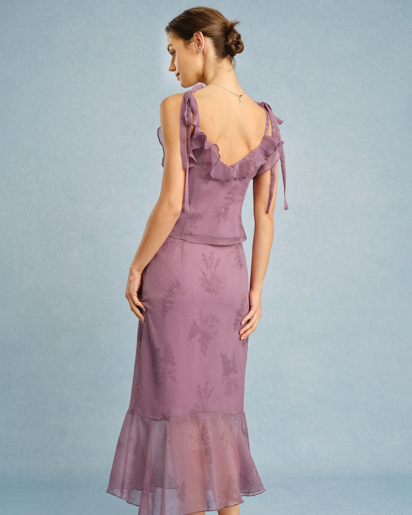 Purple V Neck Floral Ruffle Camis - Image 6