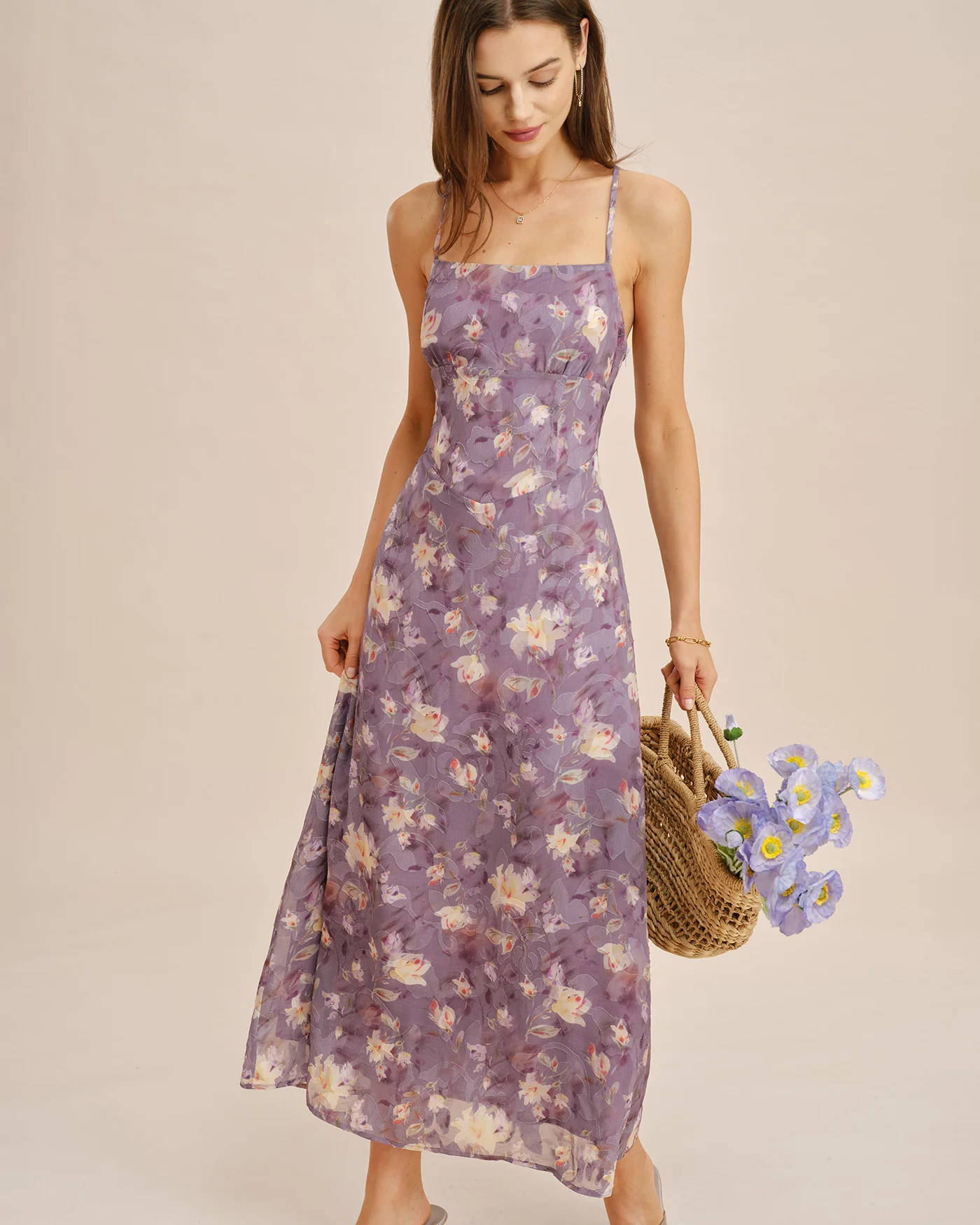 Purple X Cross Jacquard Slip Maxi Dress - Image 3