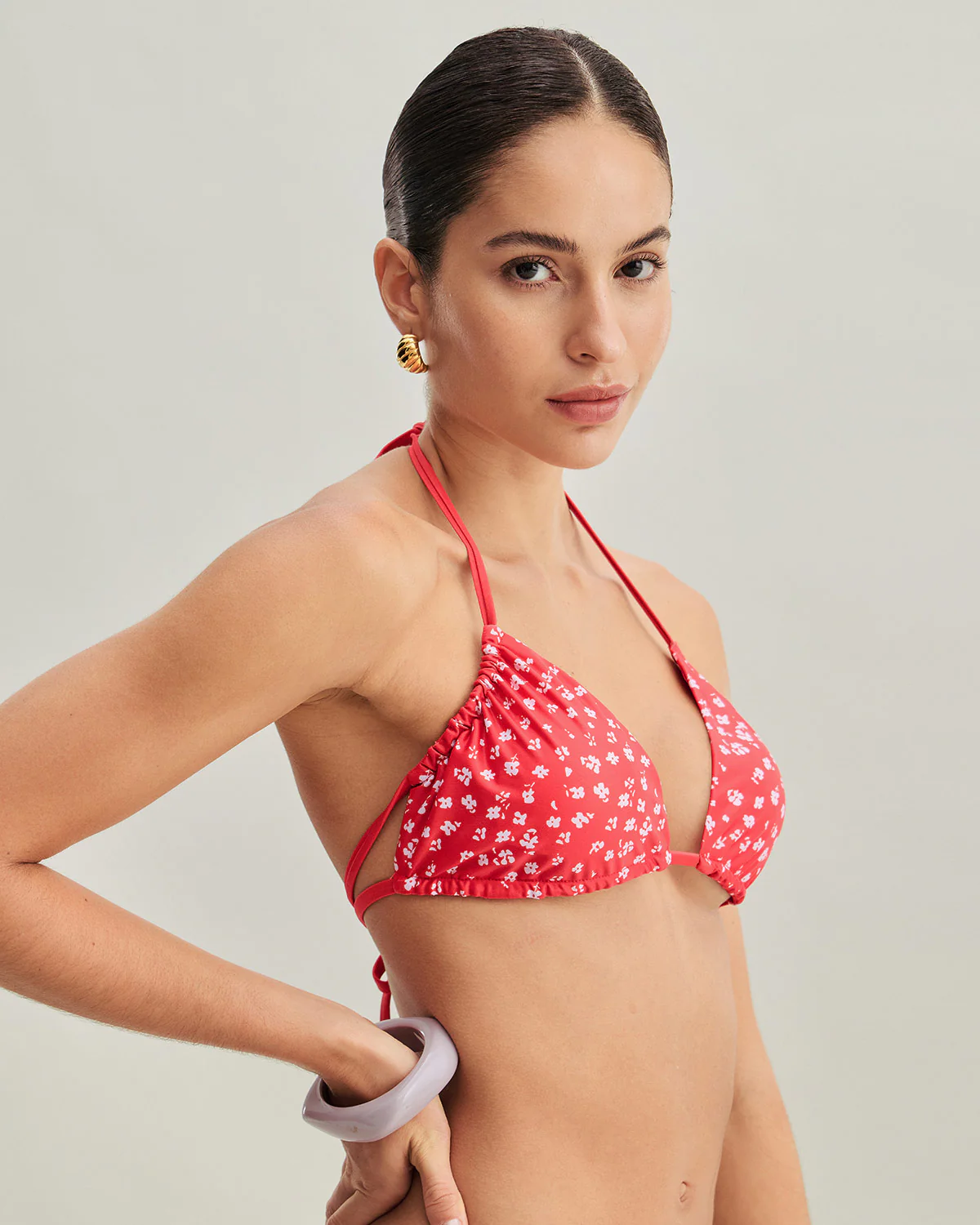 Red Floral Drawstring Triangle Bikini Set - Image 2