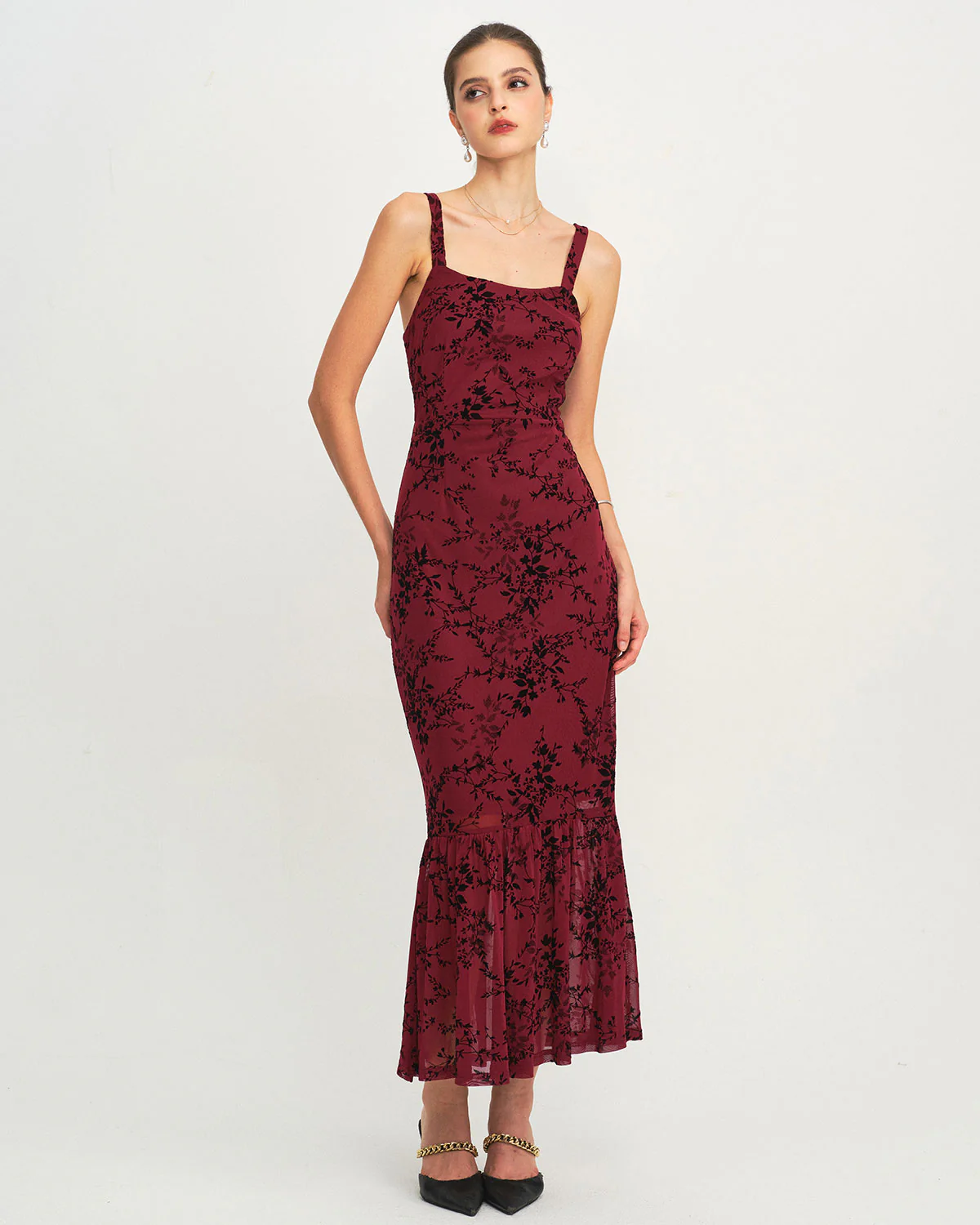 Red Floral Sleeveless Maxi Dress - Image 2
