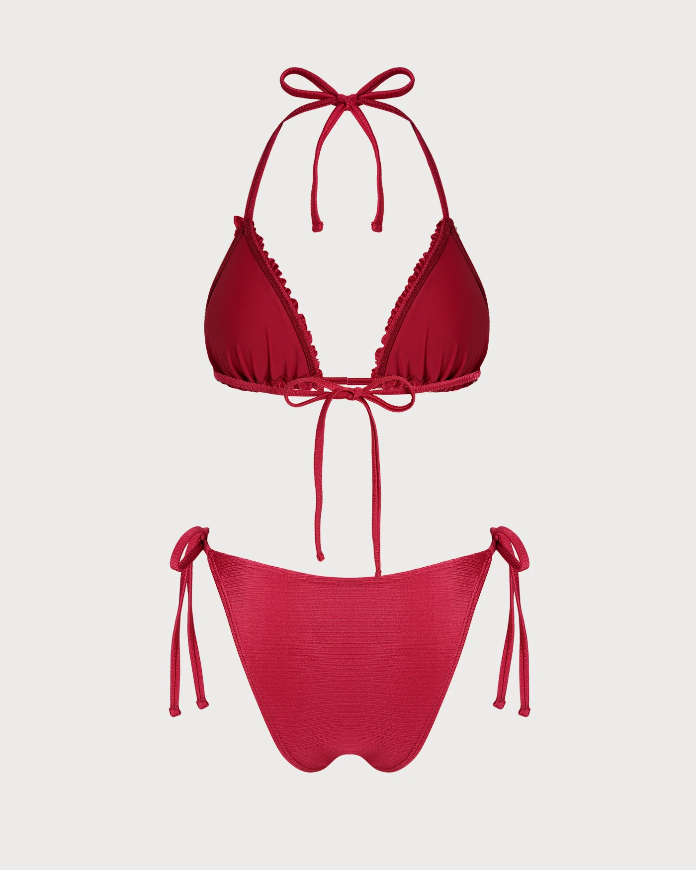 Red Halter Ruffled Triangle Bikini Set - Image 6