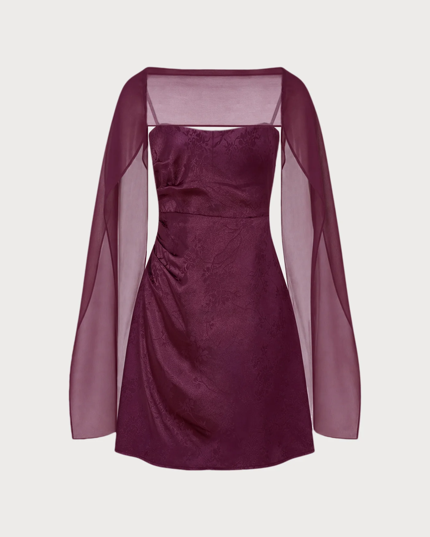 Red Jacquard Flowy Chiffon Mini Dress - Image 6