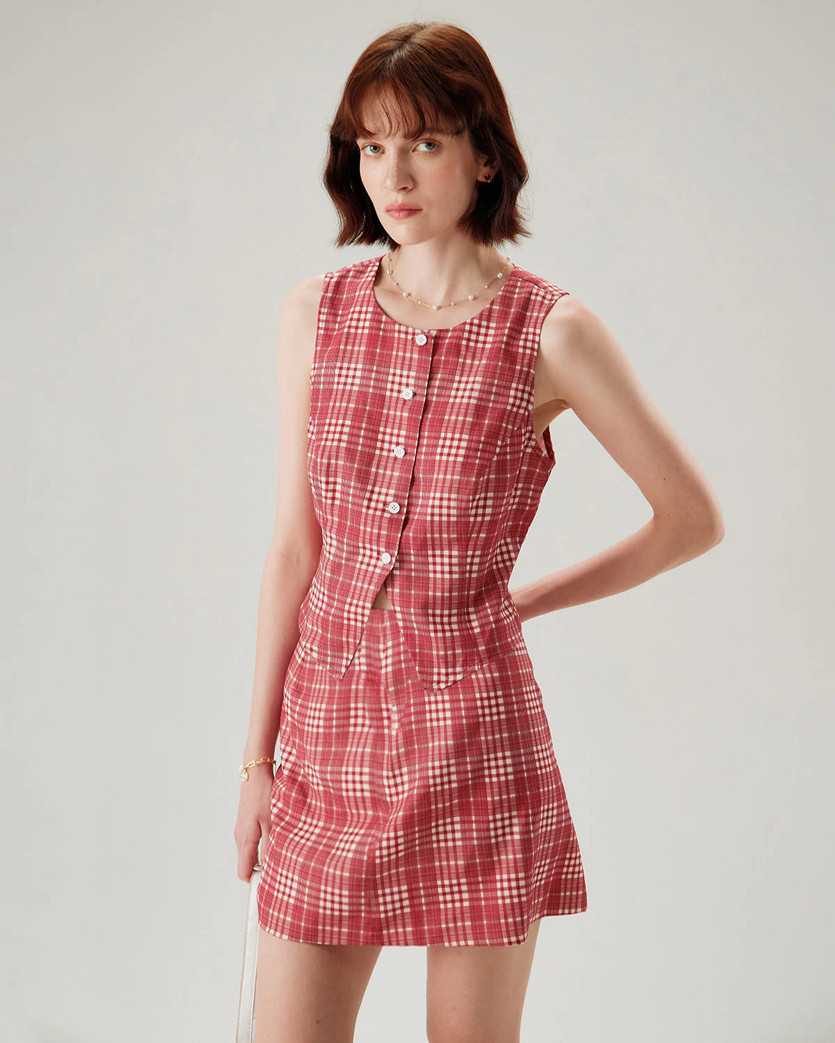 Red Plaid High-Waisted Mini Skirt - Image 2