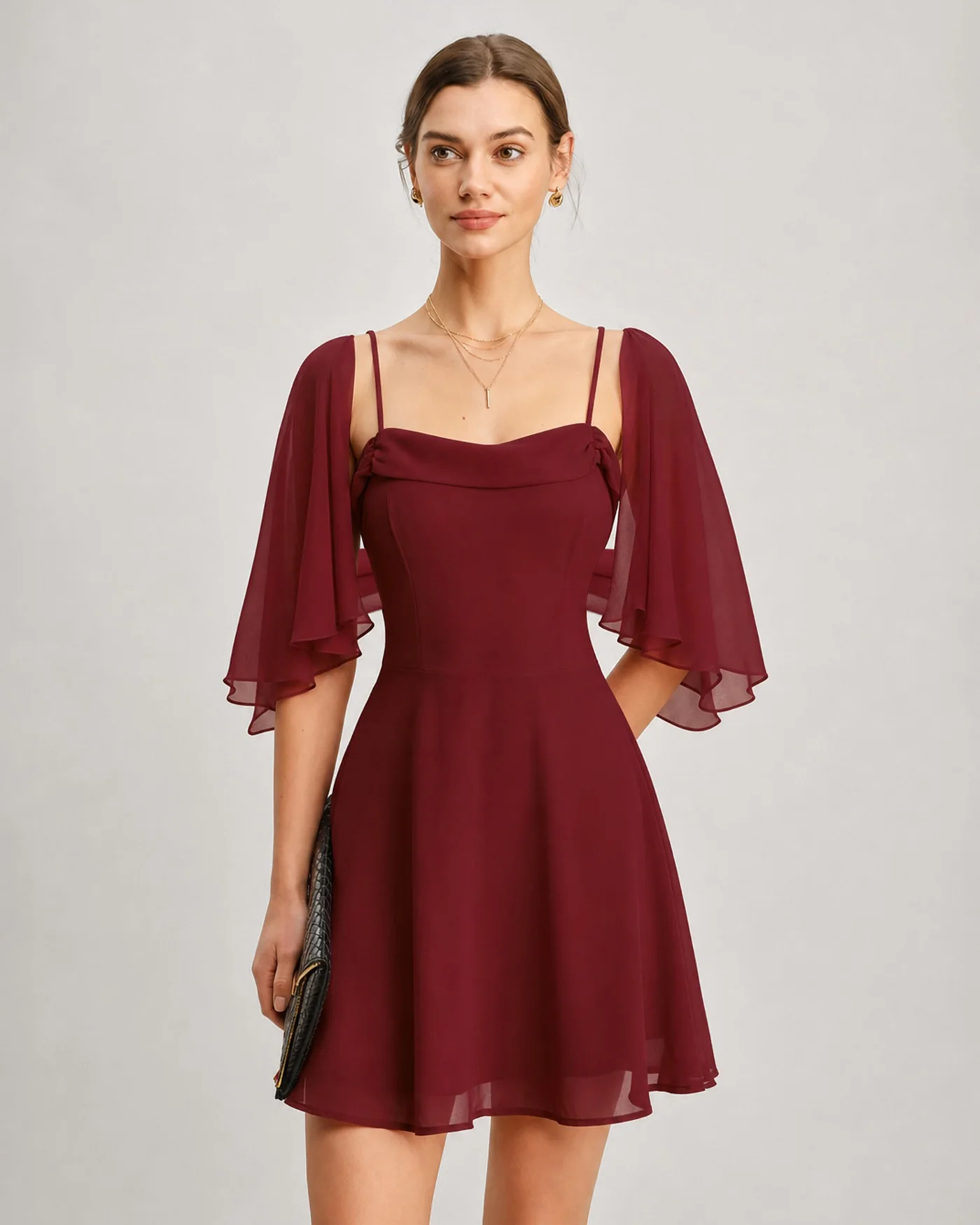 Red Ruched Slip Chiffon Mini Dress - Image 5
