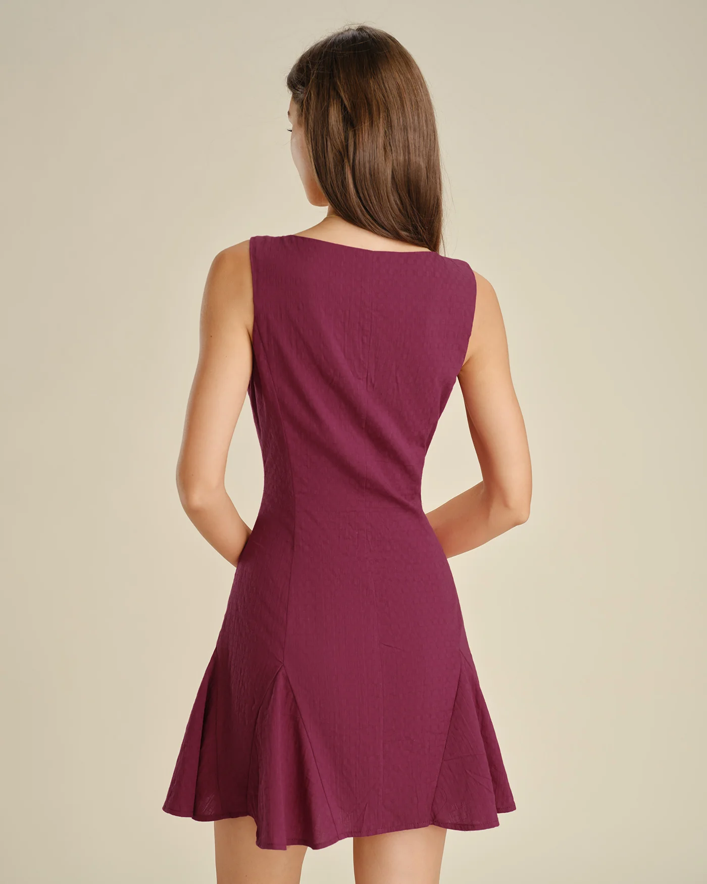 Red Square Neck Button Mini Dress - Image 5