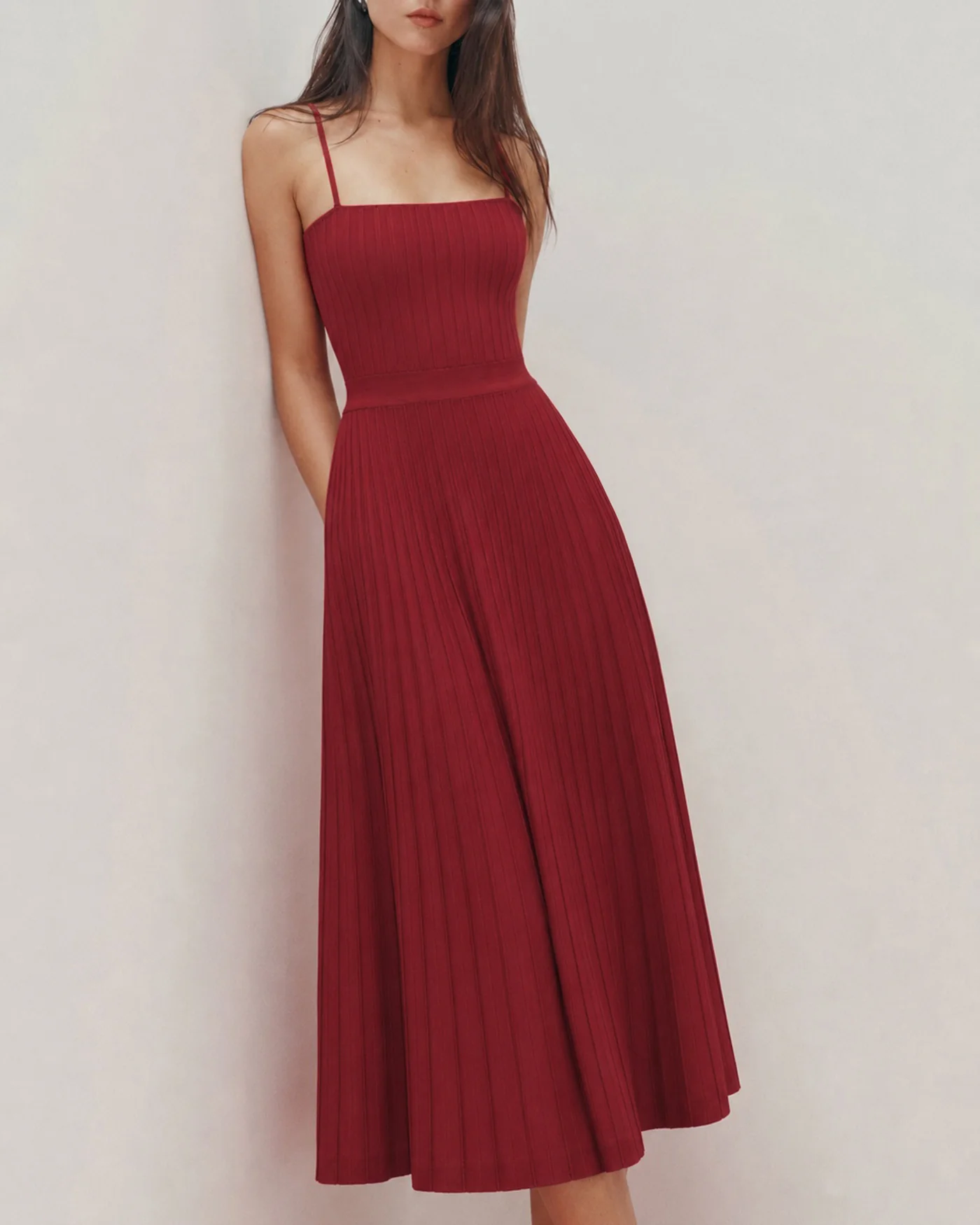 Red Textured Midi Sweater Dress