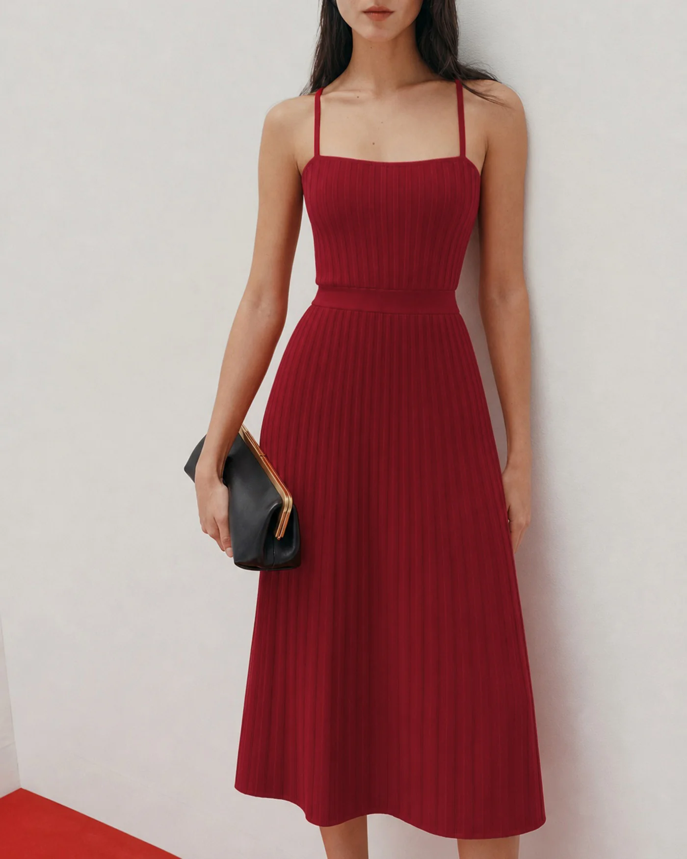 Red Textured Midi Sweater Dress - Image 2