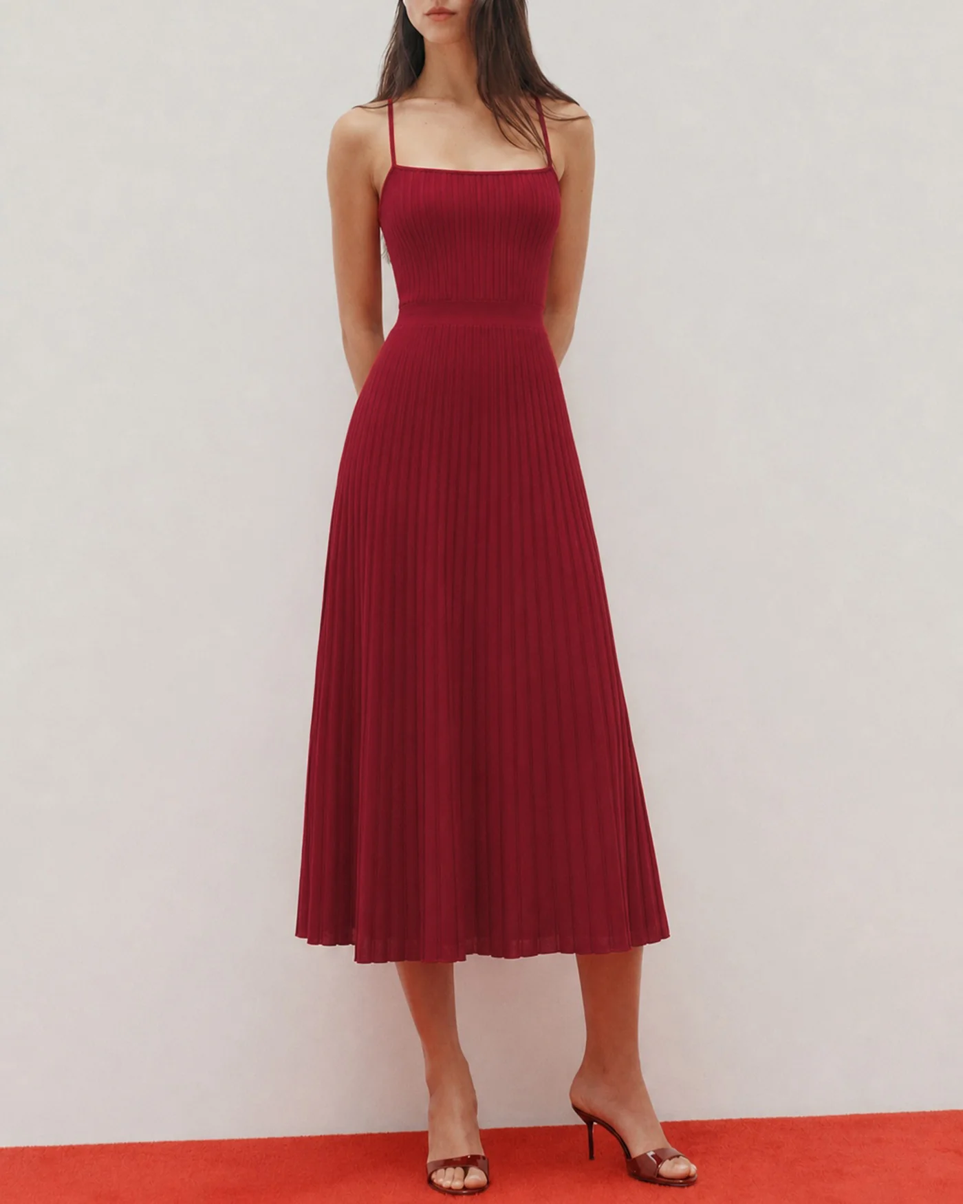Red Textured Midi Sweater Dress - Image 3