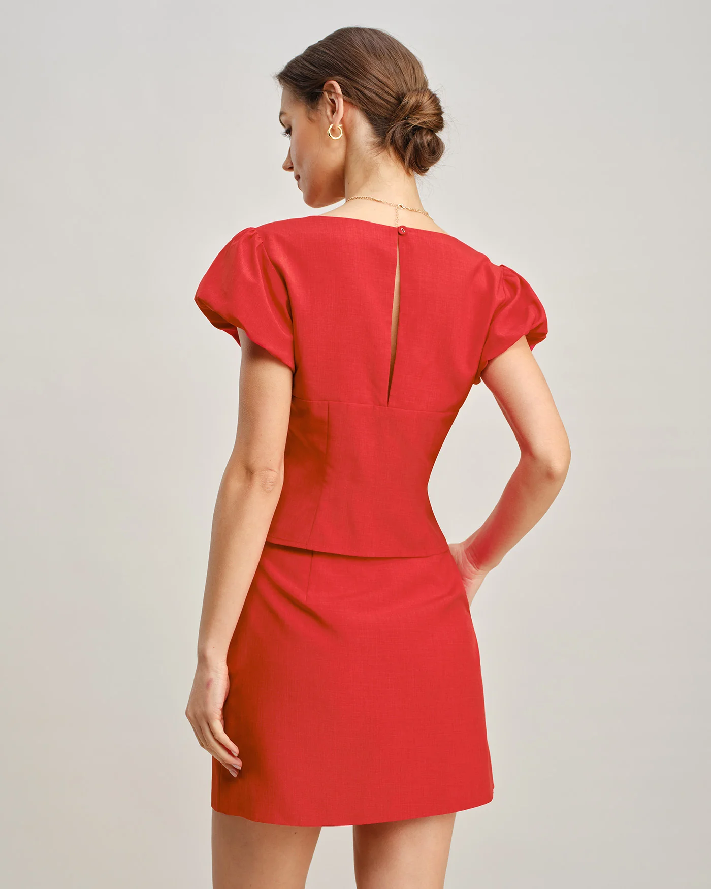 Red V Neck Tie Blouse - Image 3