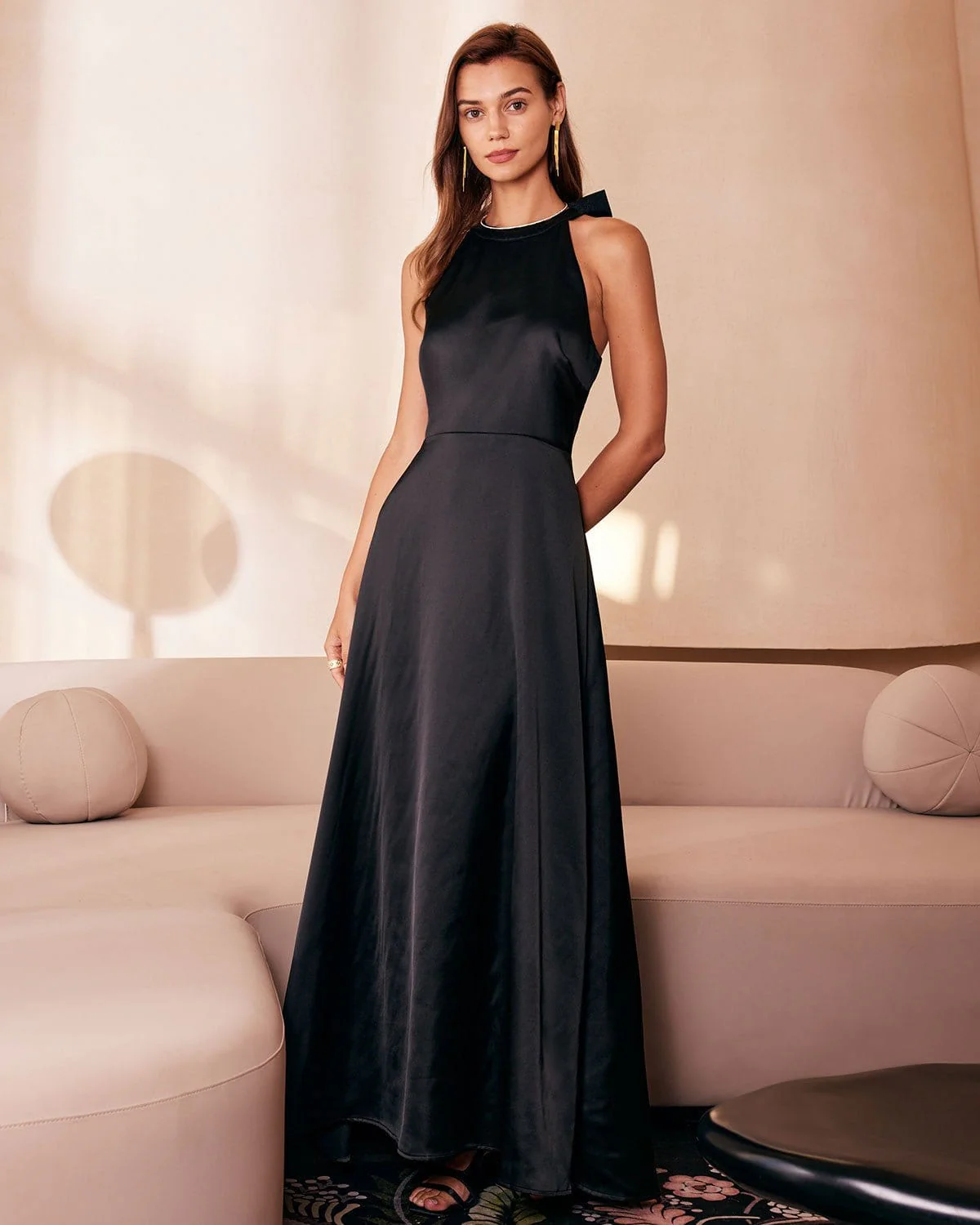 The Black Halter Bowknot Cutout Maxi Dress - Image 2