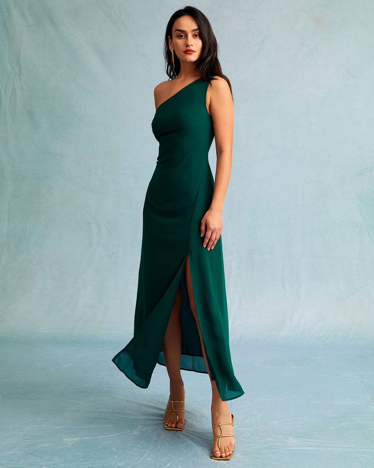 The Green One Shoulder Sleeveless Maxi Dress - Image 2