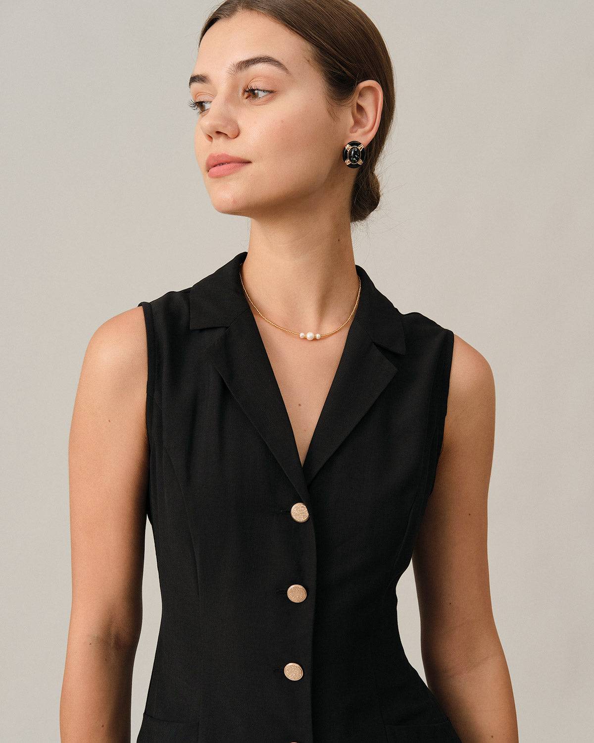 The Black V-Neck Tunic Midi Dress - Image 2