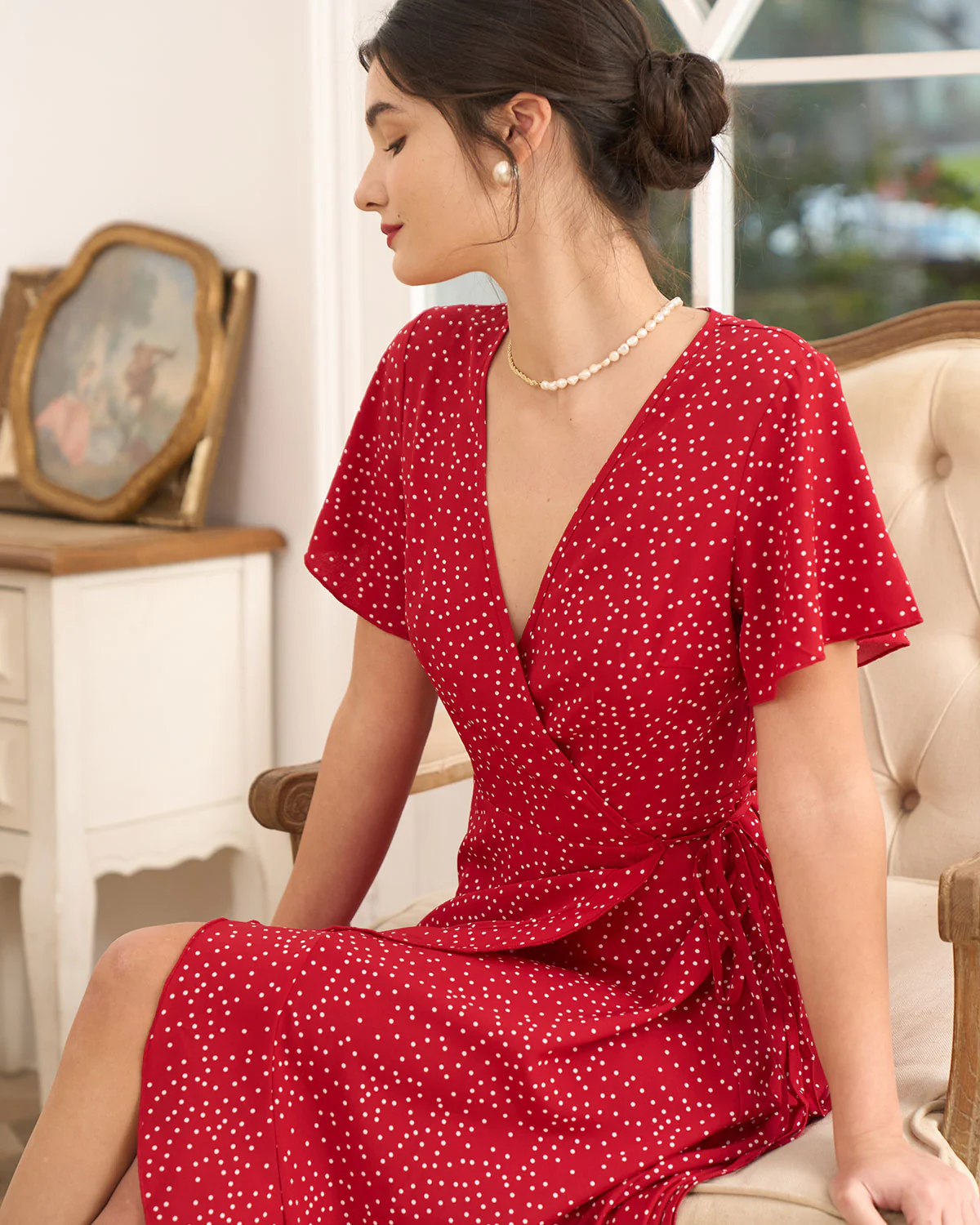 The Polka Dot Ruffle Wrap Dress - Image 2
