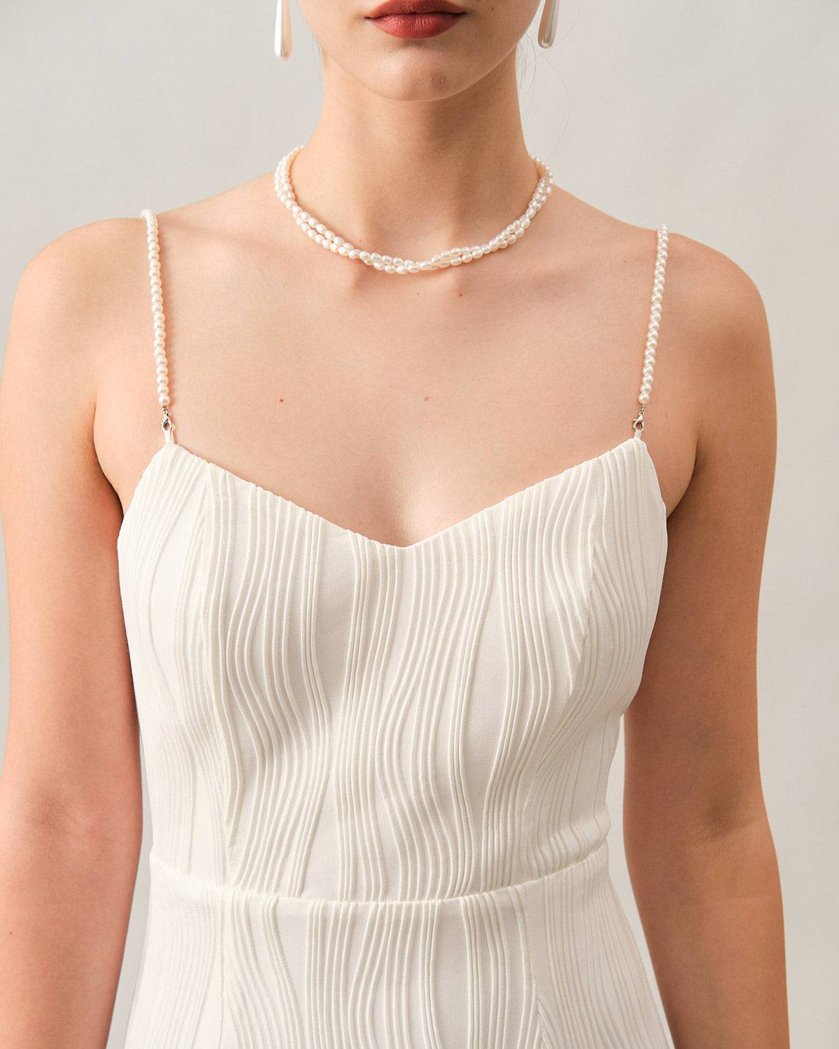 The Wave Textured Pearl Strap Midi Dress - Image 2