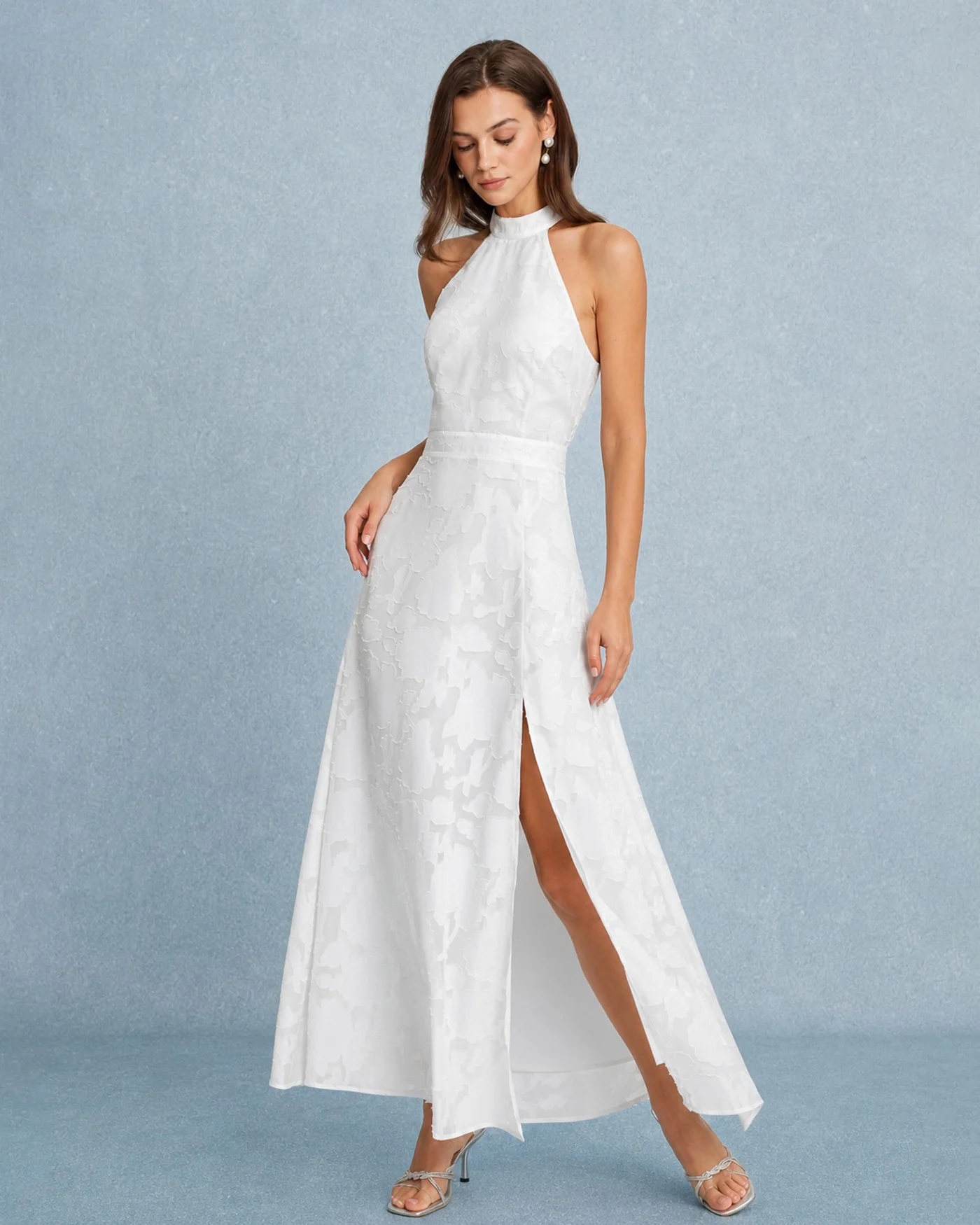 White Backless Bowknot Maxi Dress