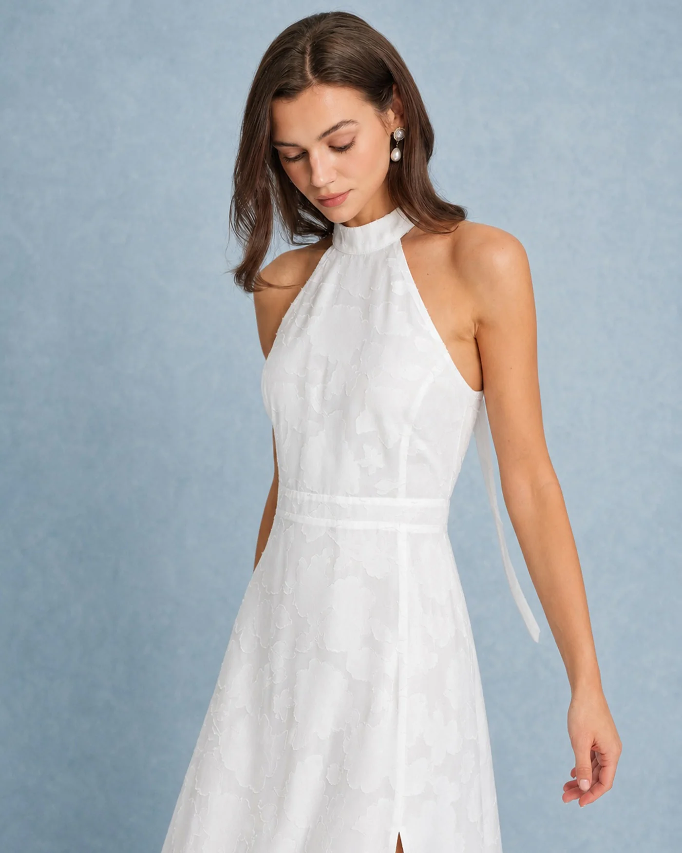 White Backless Bowknot Maxi Dress - Image 2