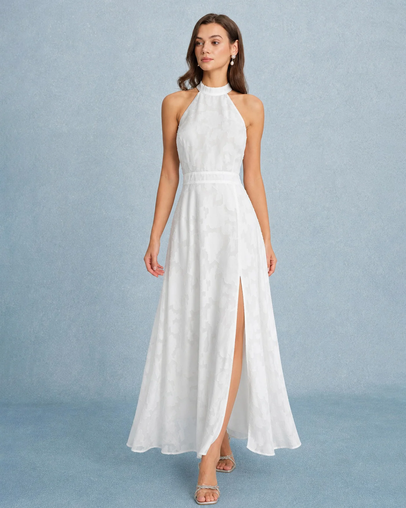 White Backless Bowknot Maxi Dress - Image 3
