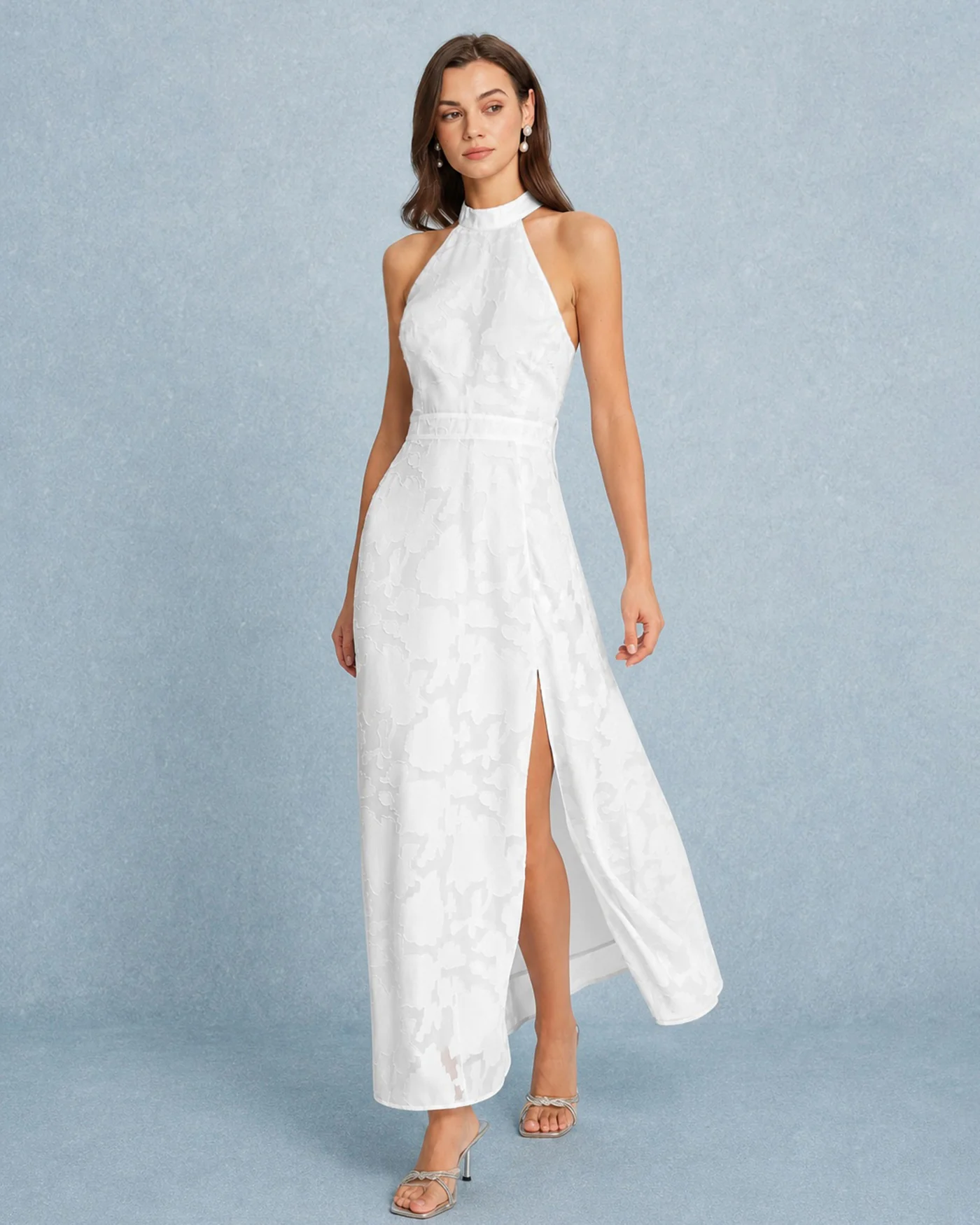 White Backless Bowknot Maxi Dress - Image 4
