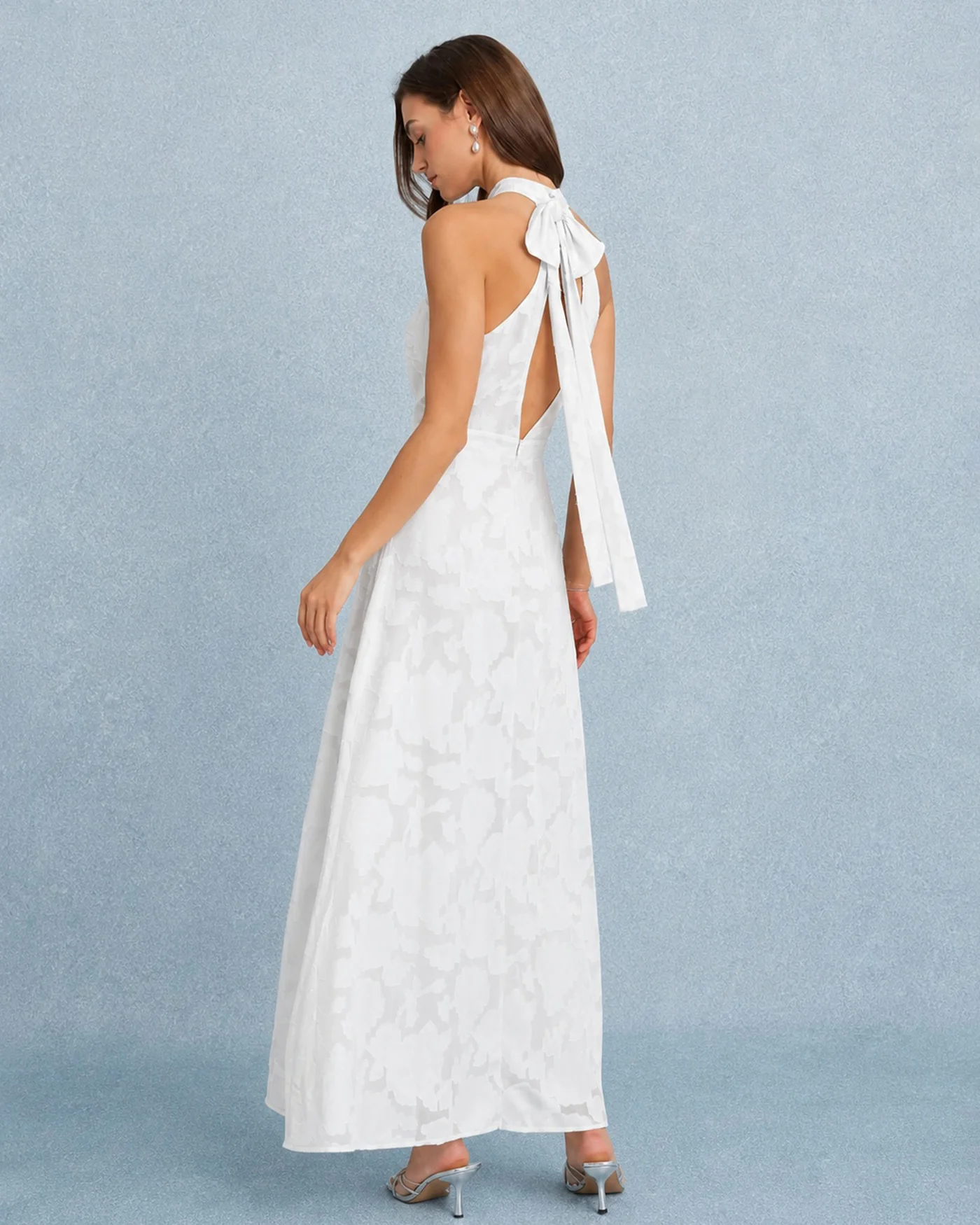 White Backless Bowknot Maxi Dress - Image 5