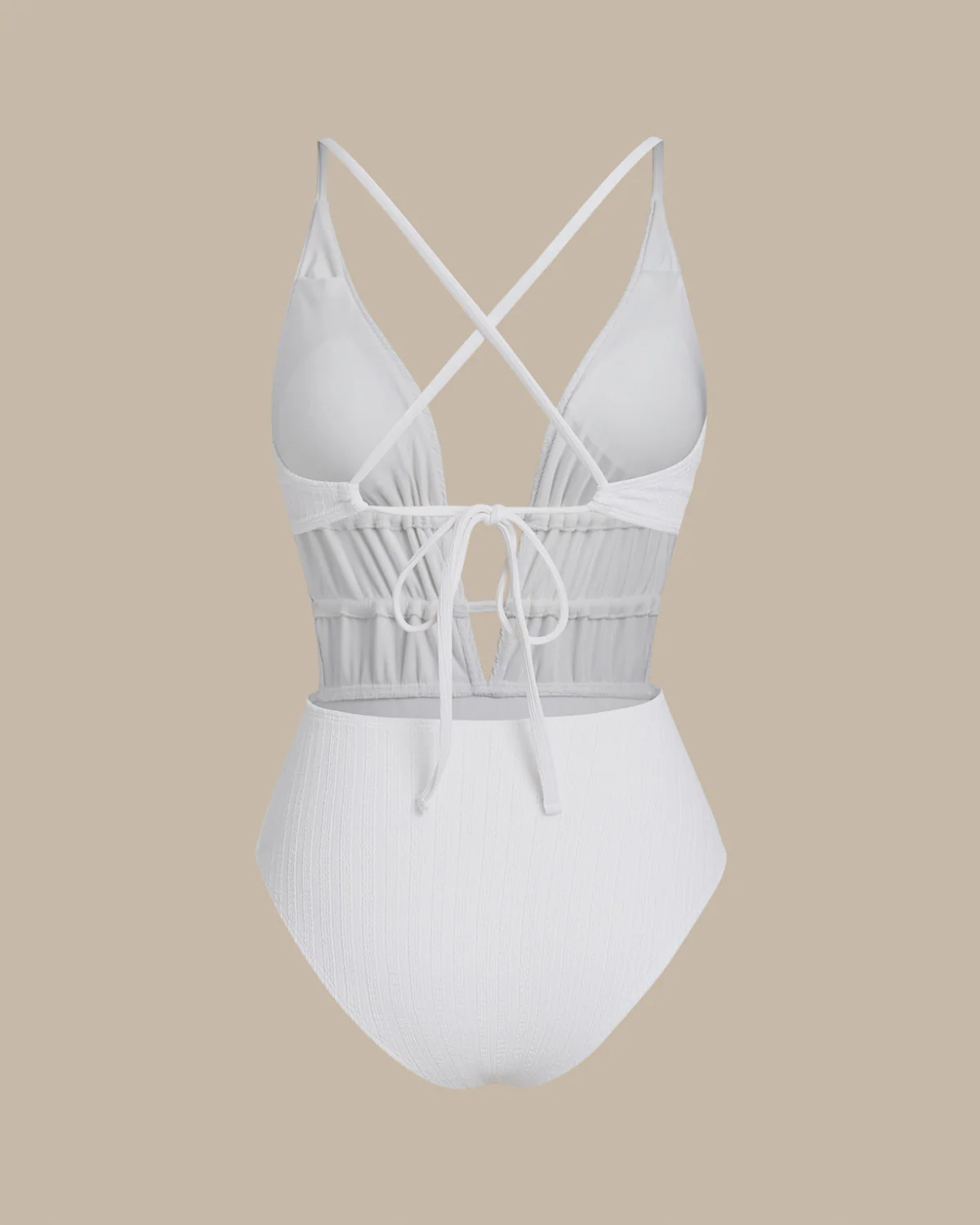 White Bralette Textured One Piece Swimwear - Image 5