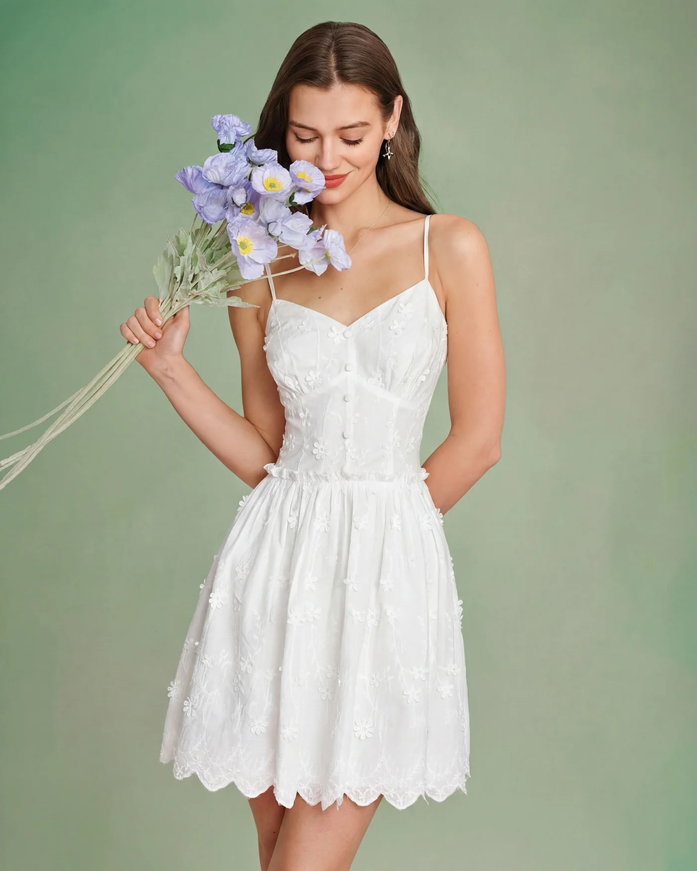 White Floral Embroidery Slip Mini Dress