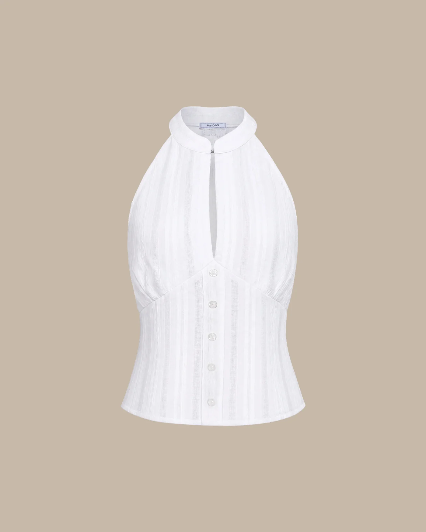 White Mandarin Collar Embroidery Tank Top - Image 6