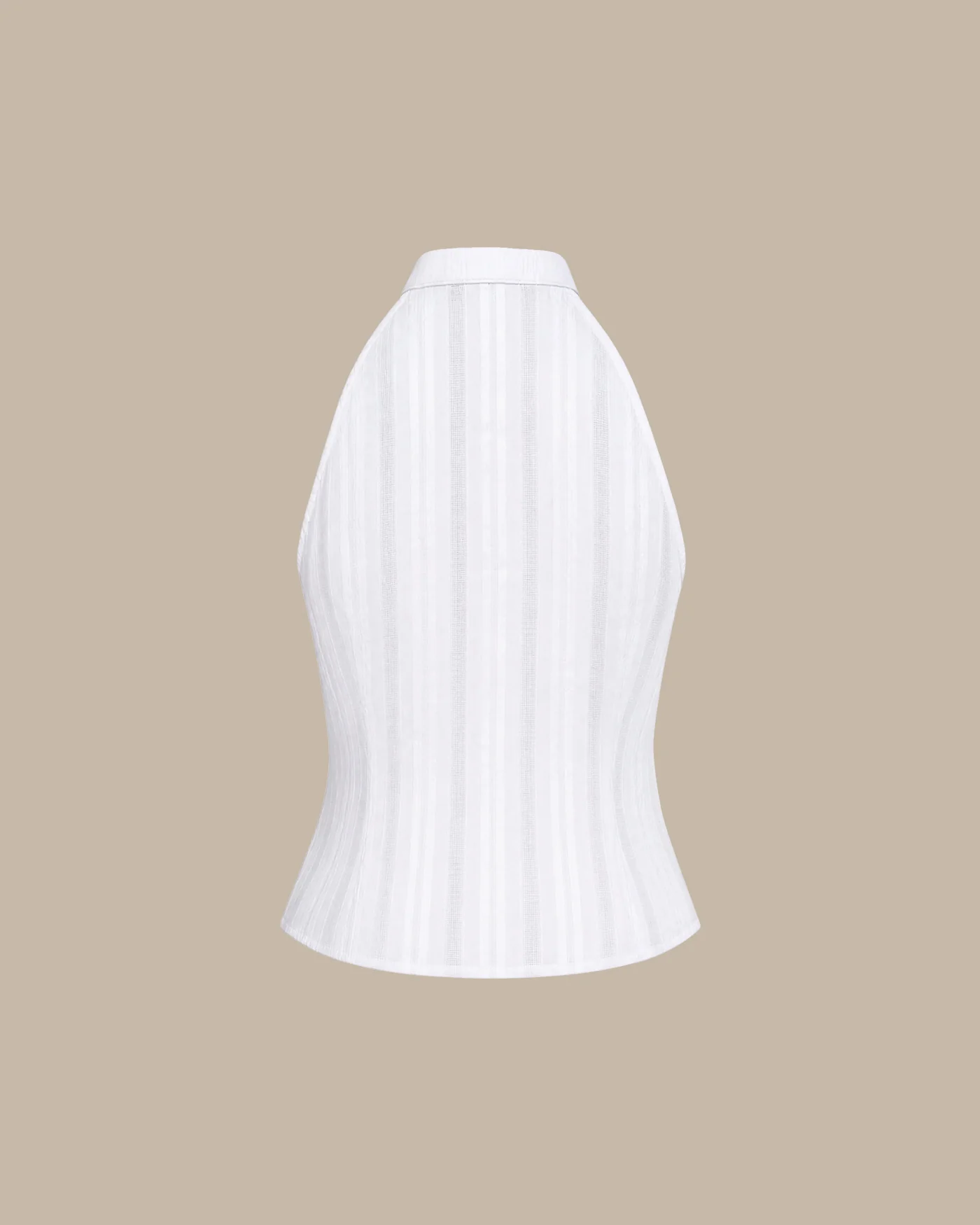 White Mandarin Collar Embroidery Tank Top - Image 7