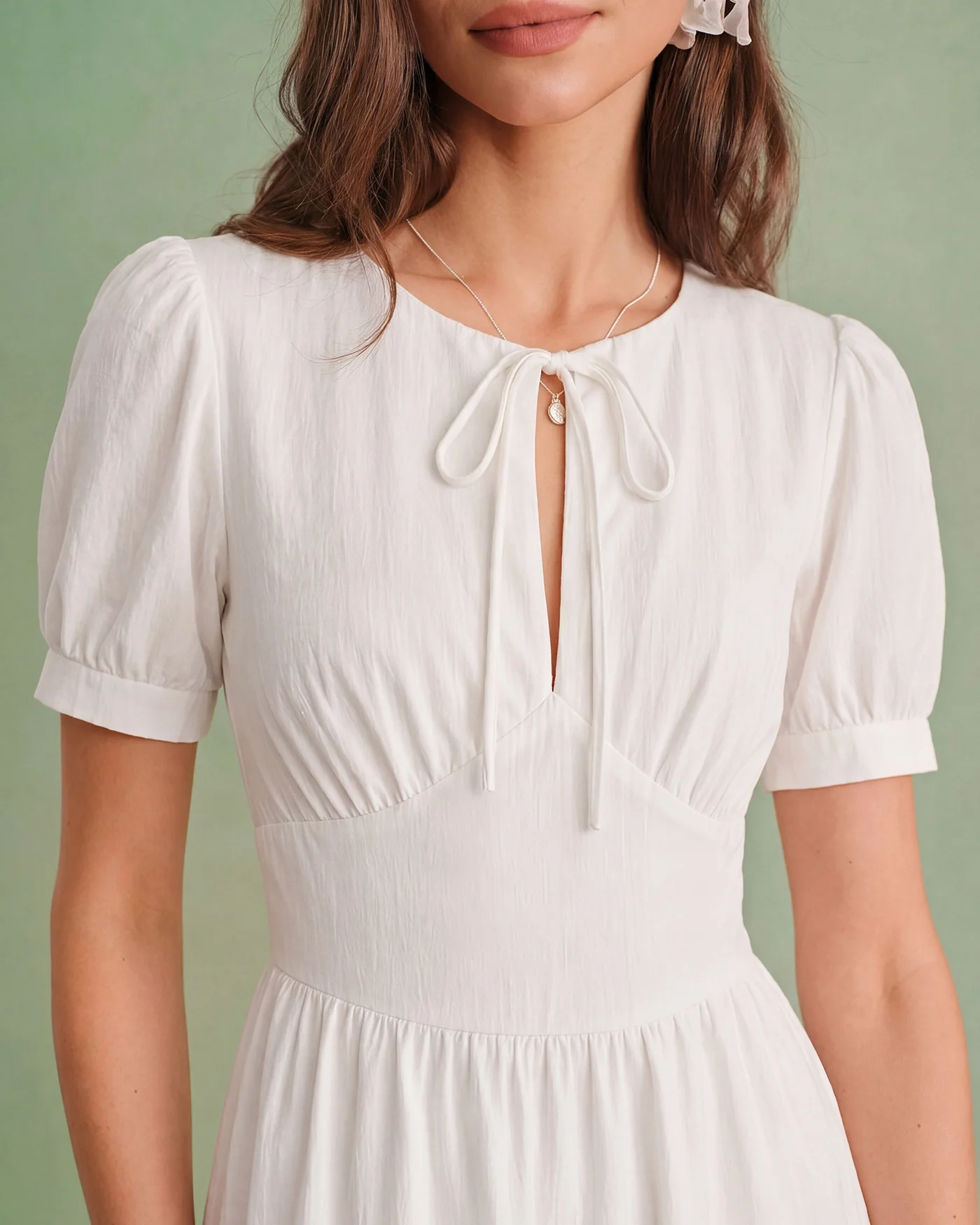 White Puffed Sleeve A-Line Midi Dress - Image 2
