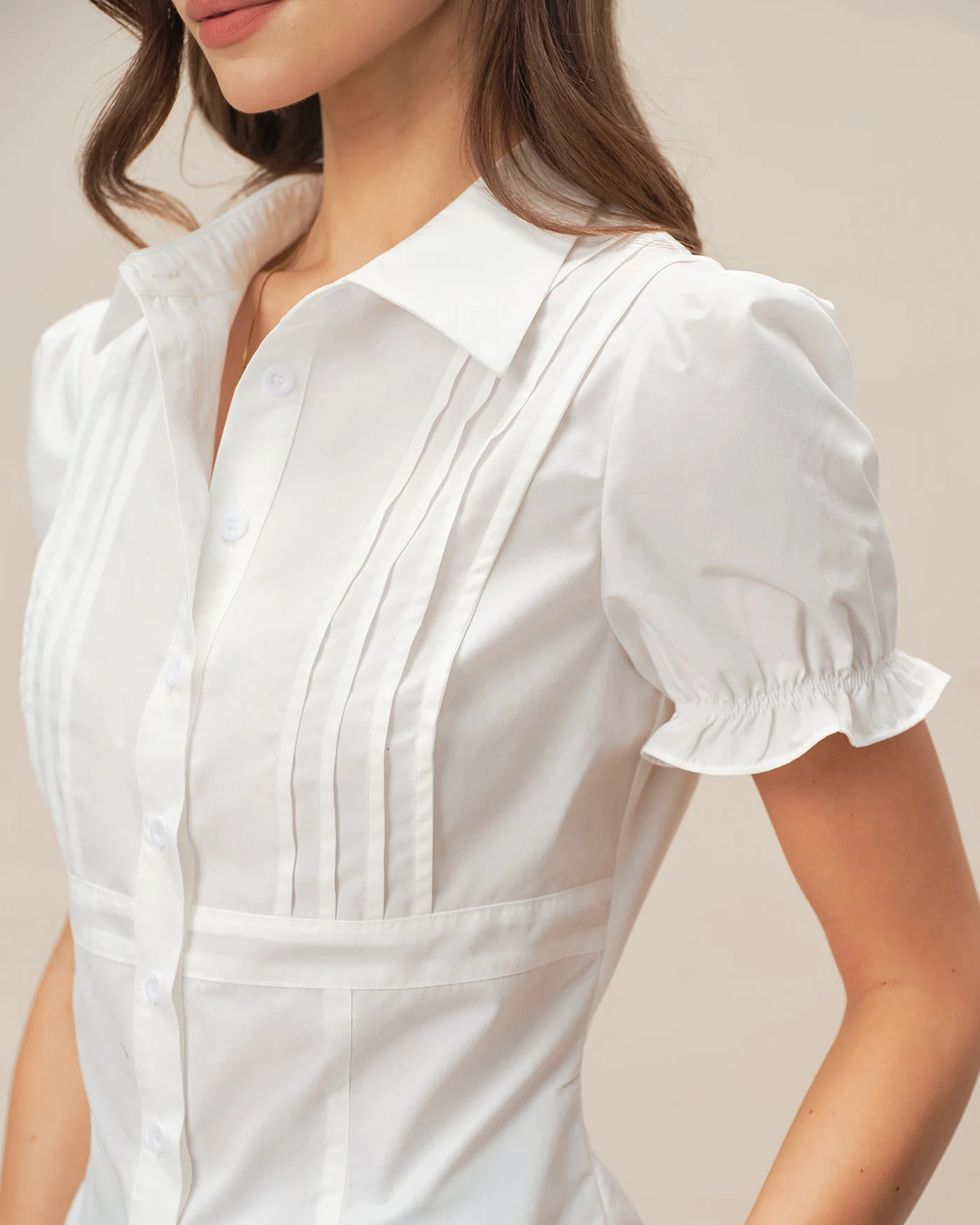 White Puffed Sleeve Collar Blouse - Image 3