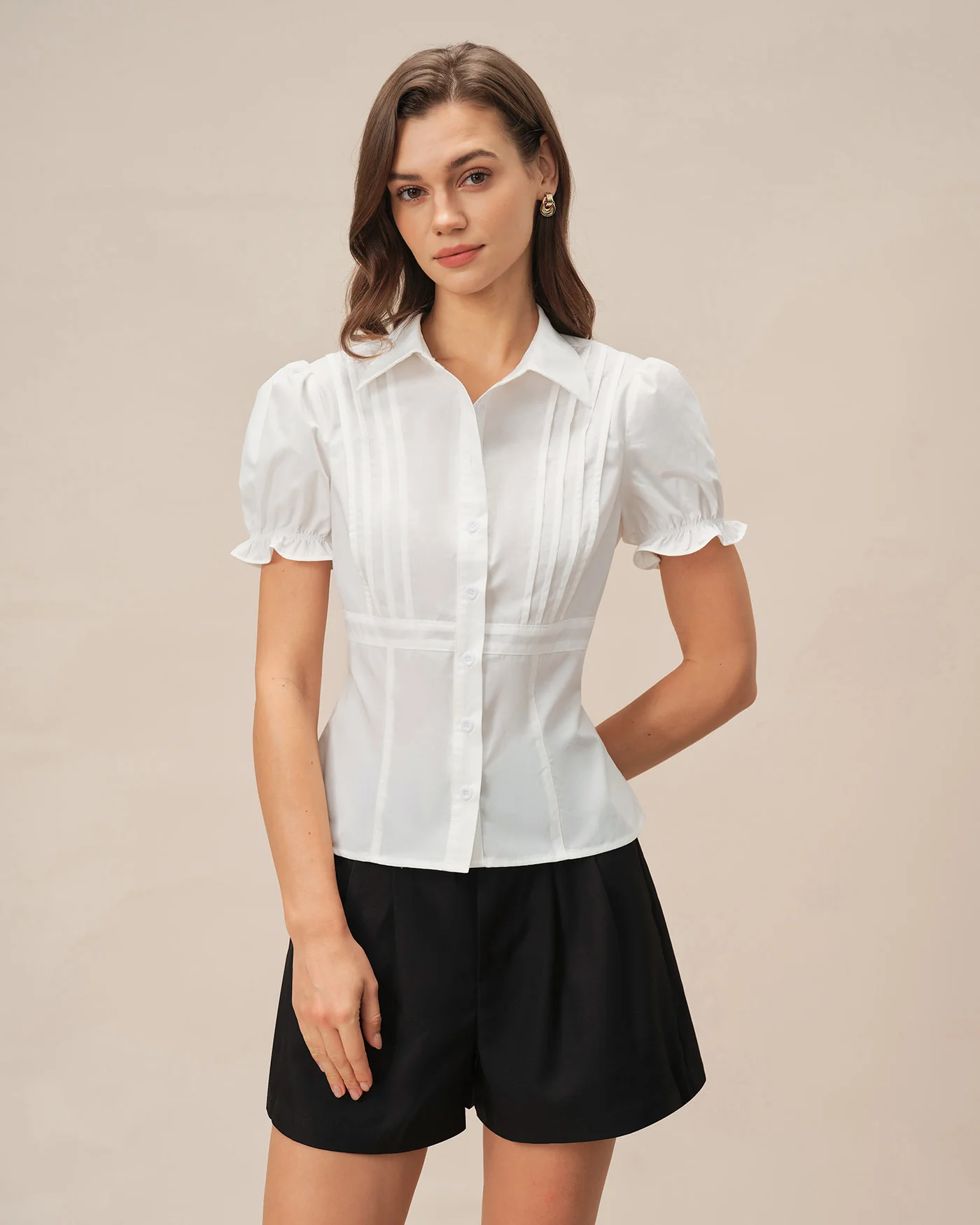 White Puffed Sleeve Collar Blouse - Image 5