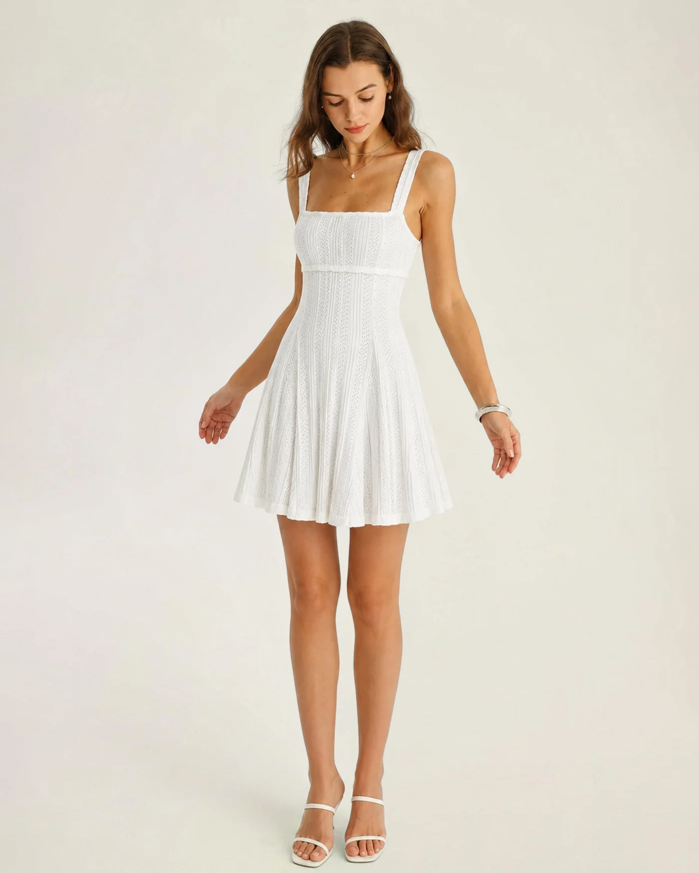 White Sleeveless Textured Mini Dress