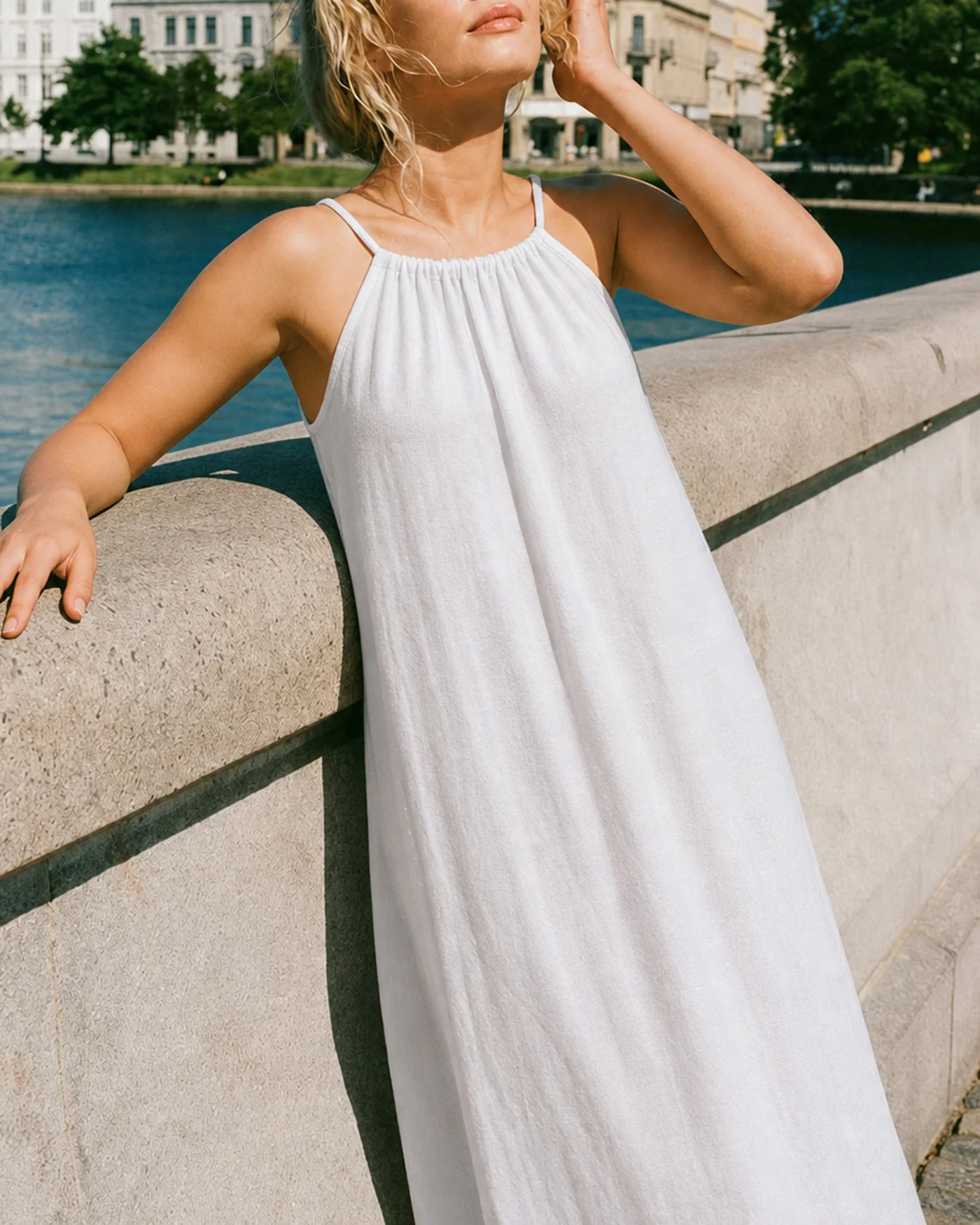 White Solid Tie Strap A-Line Maxi Dress - Image 4