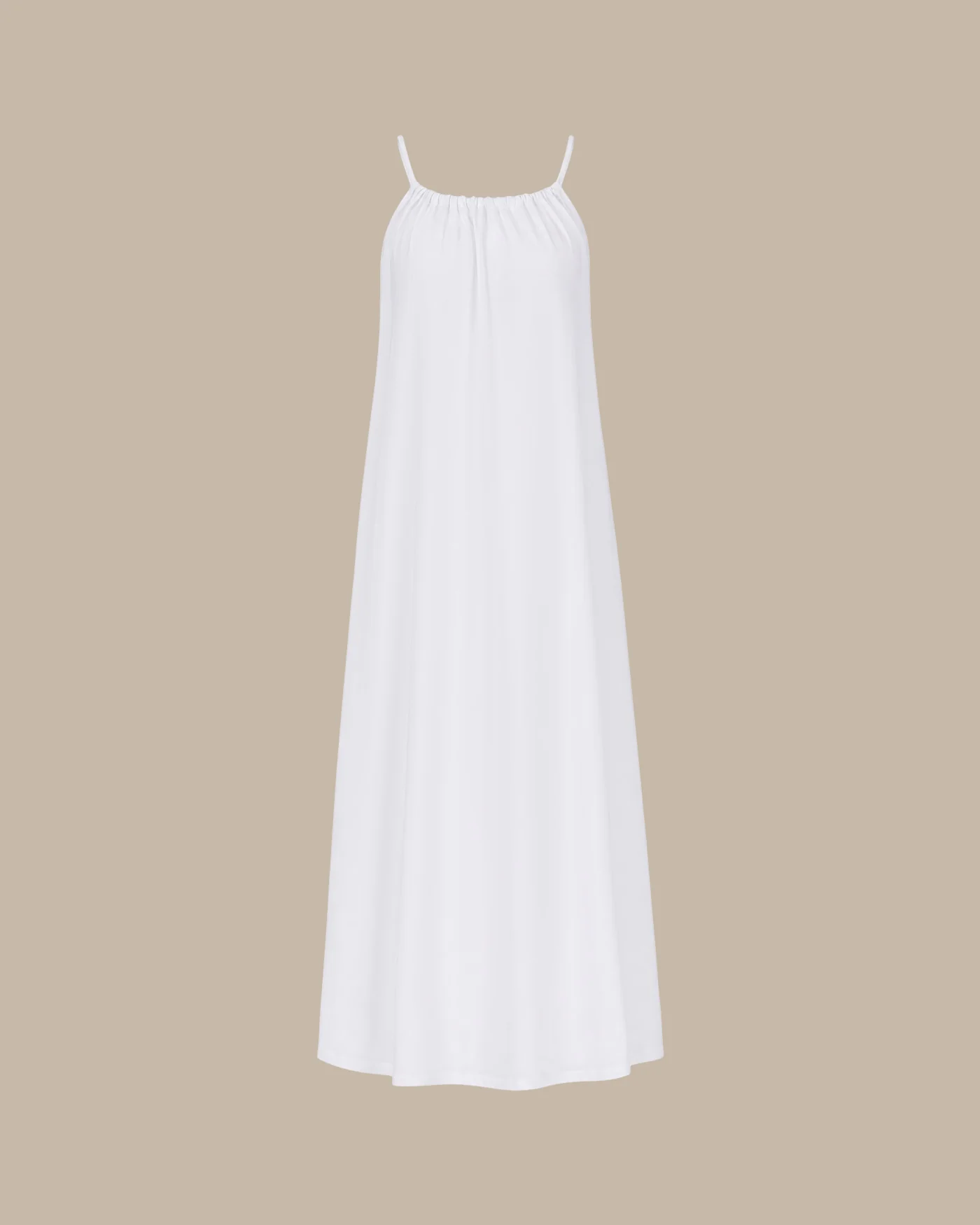 White Solid Tie Strap A-Line Maxi Dress - Image 6