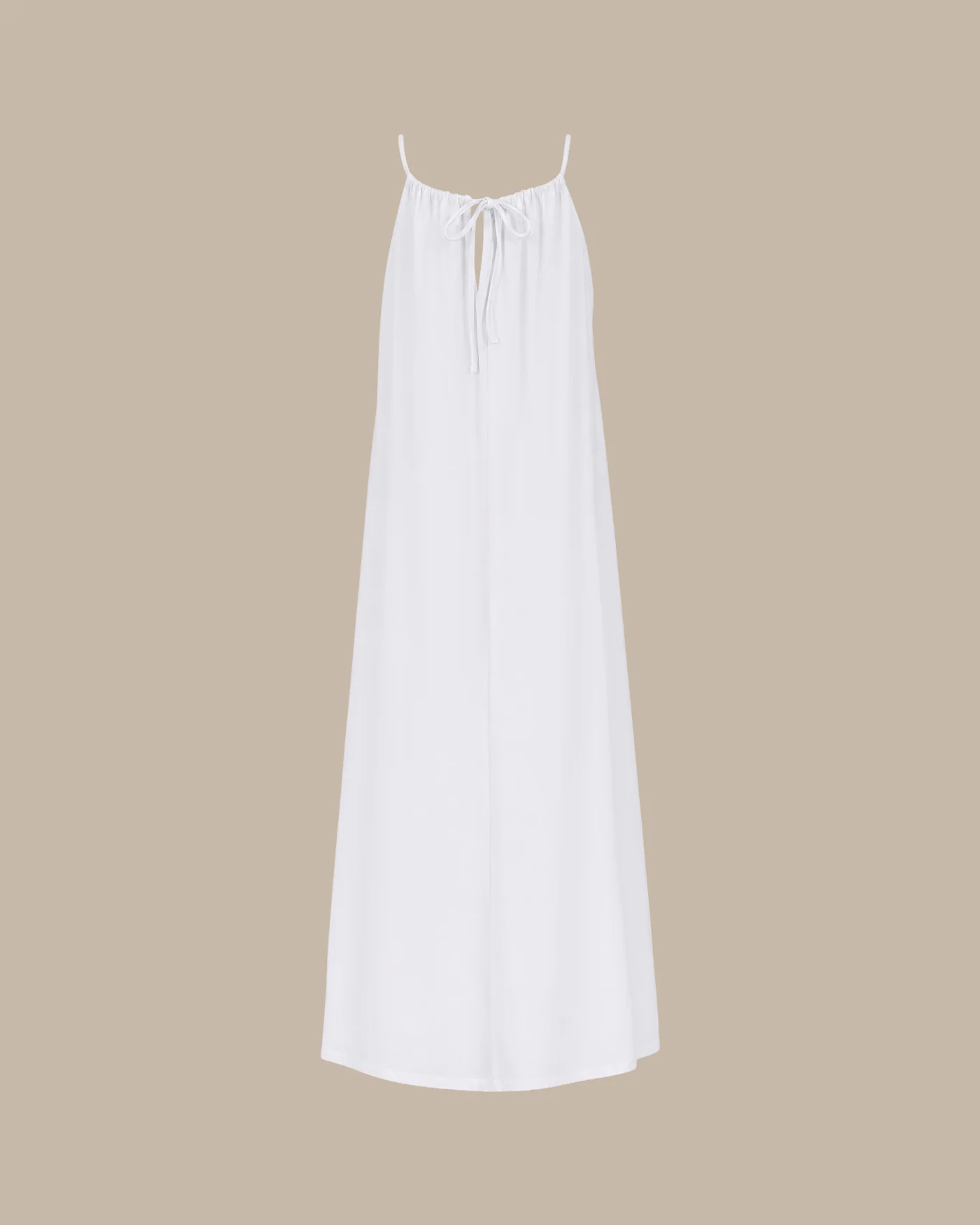 White Solid Tie Strap A-Line Maxi Dress - Image 7