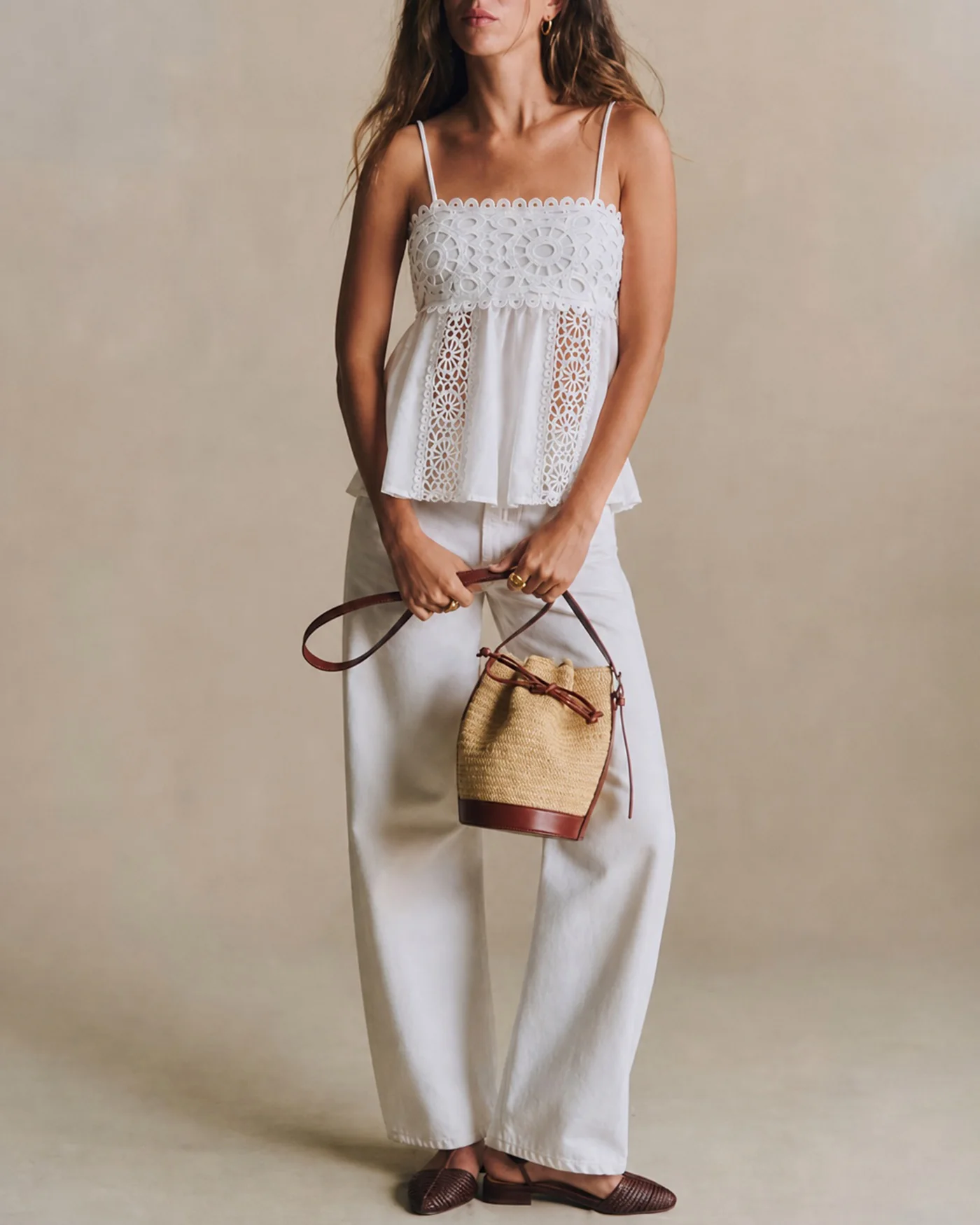 White Splicing Shirred Cami Top - Image 3