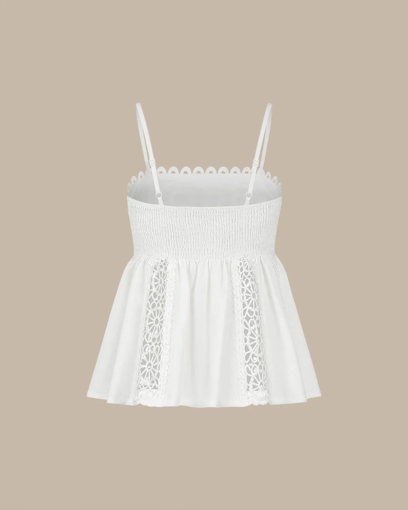 White Splicing Shirred Cami Top - Image 7