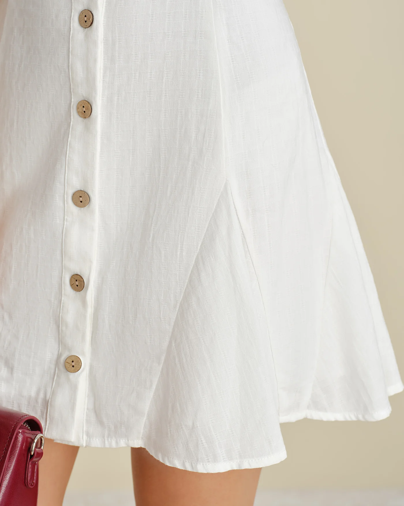 White Square Neck Button A-Line Mini Dress - Image 3