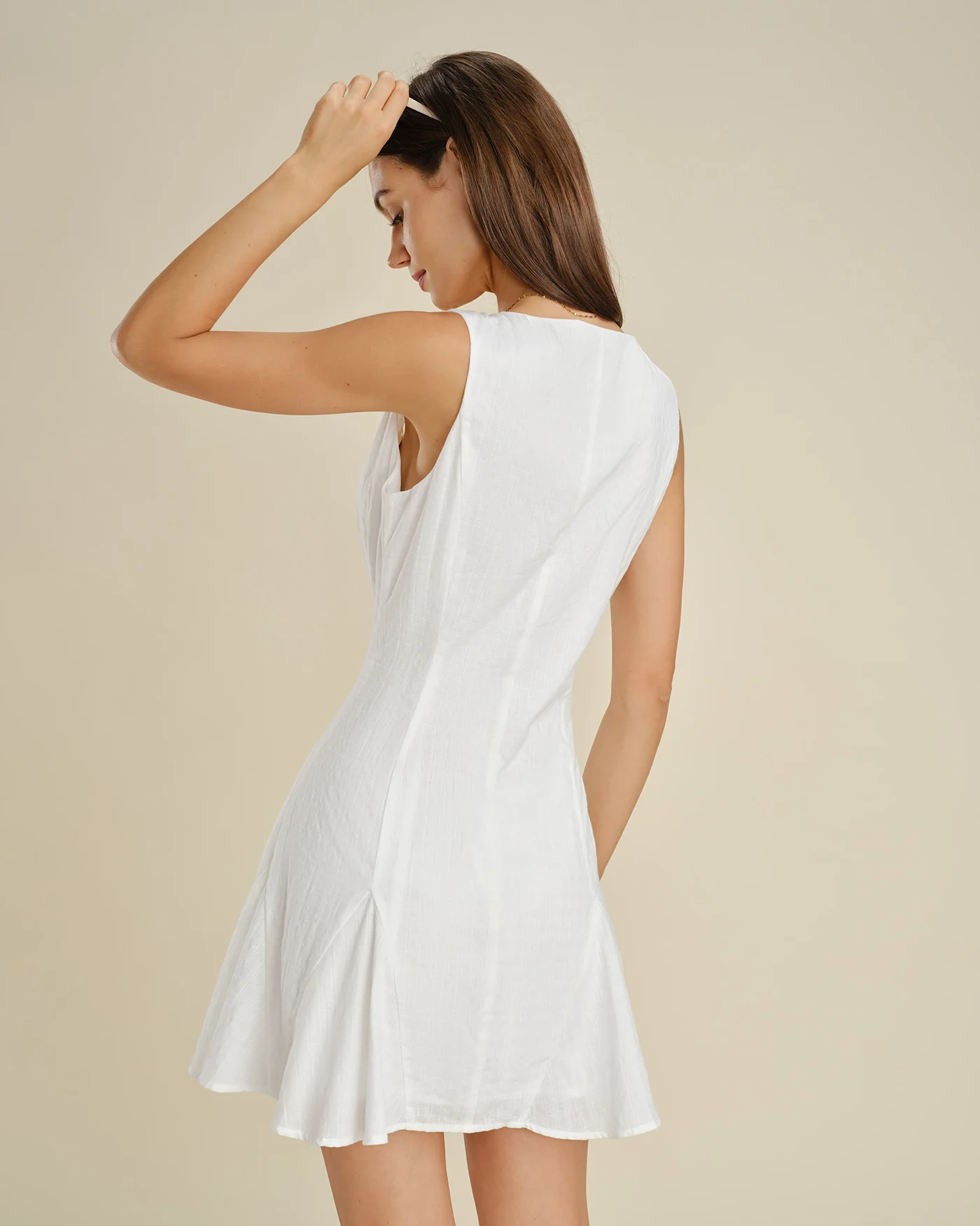 White Square Neck Button A-Line Mini Dress - Image 6