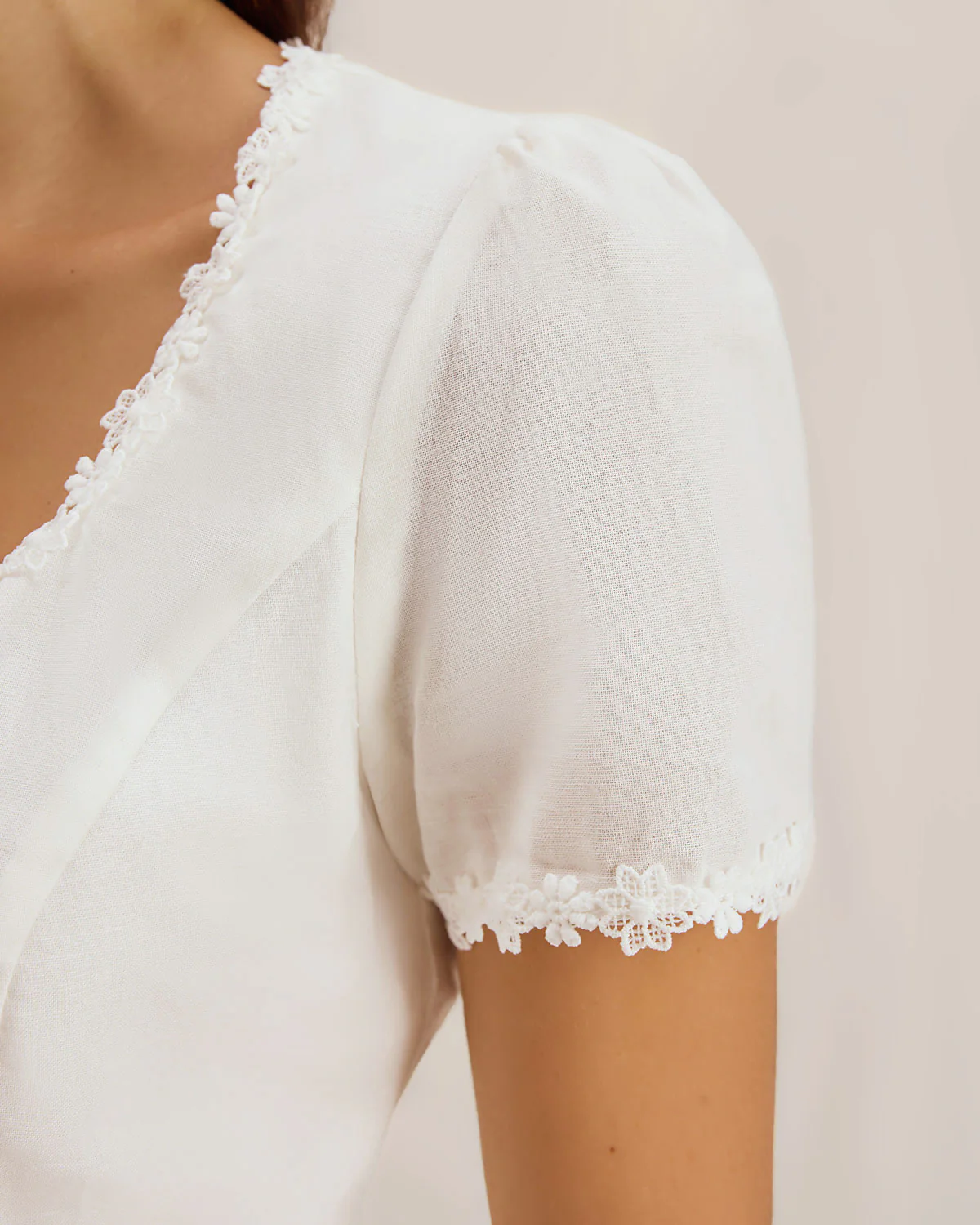 White Square Neck Button Lace Blouse - Image 3