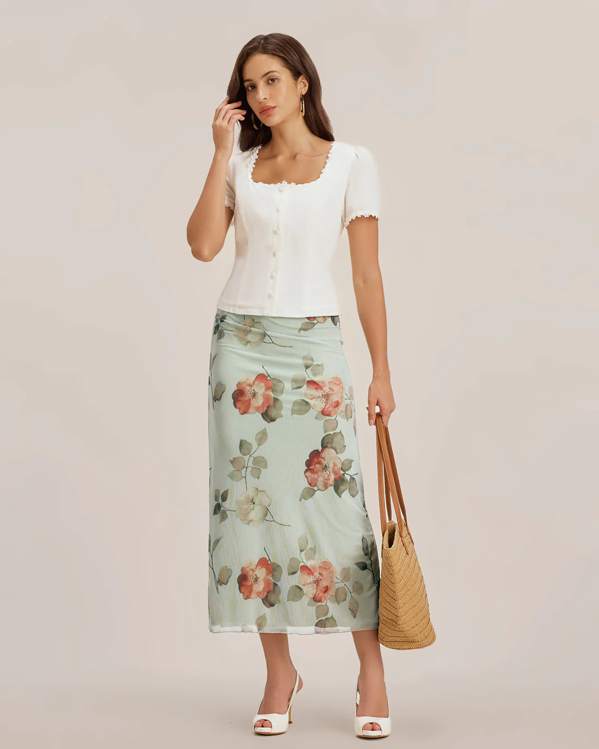 White Square Neck Button Lace Blouse - Image 5