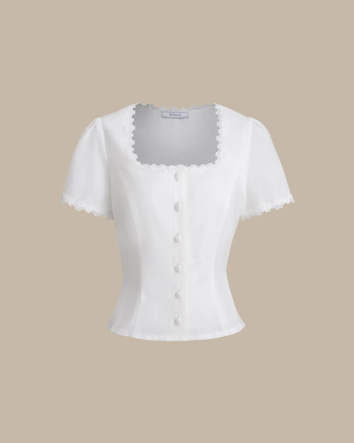 White Square Neck Button Lace Blouse - Image 7