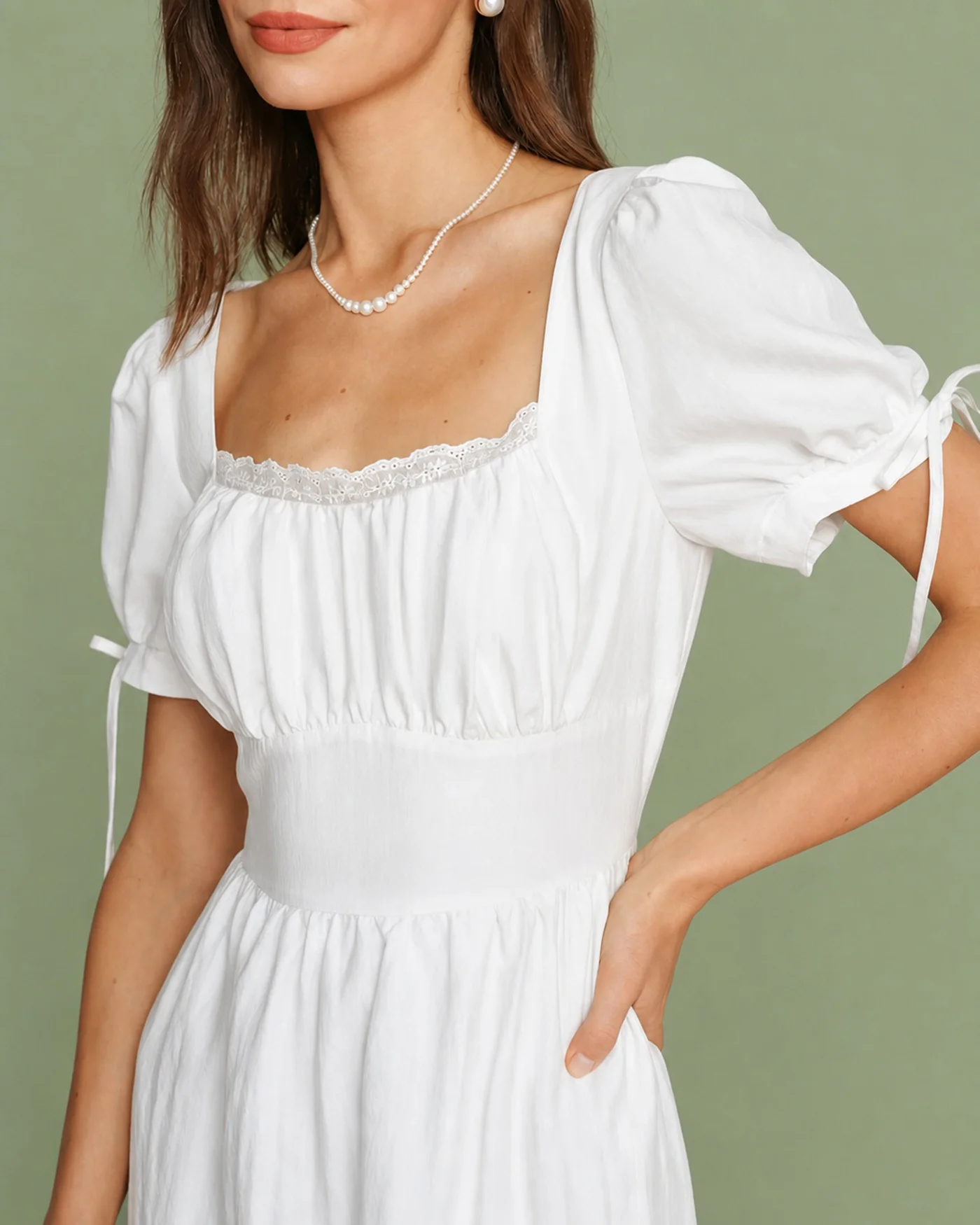 White Square Neck Lace Mini Dress - Image 2