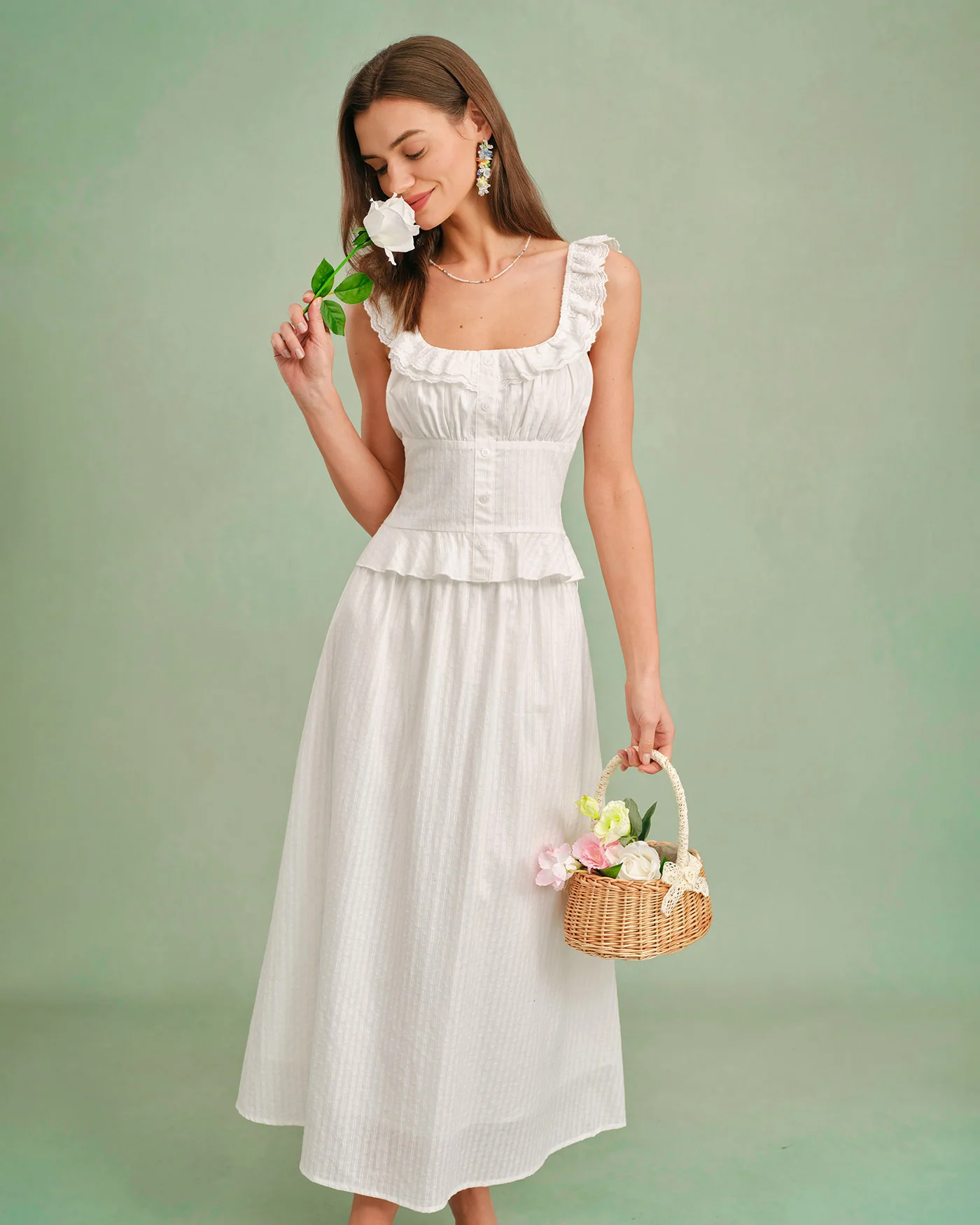 White Square Neck Ruffle Tank Top - Image 2