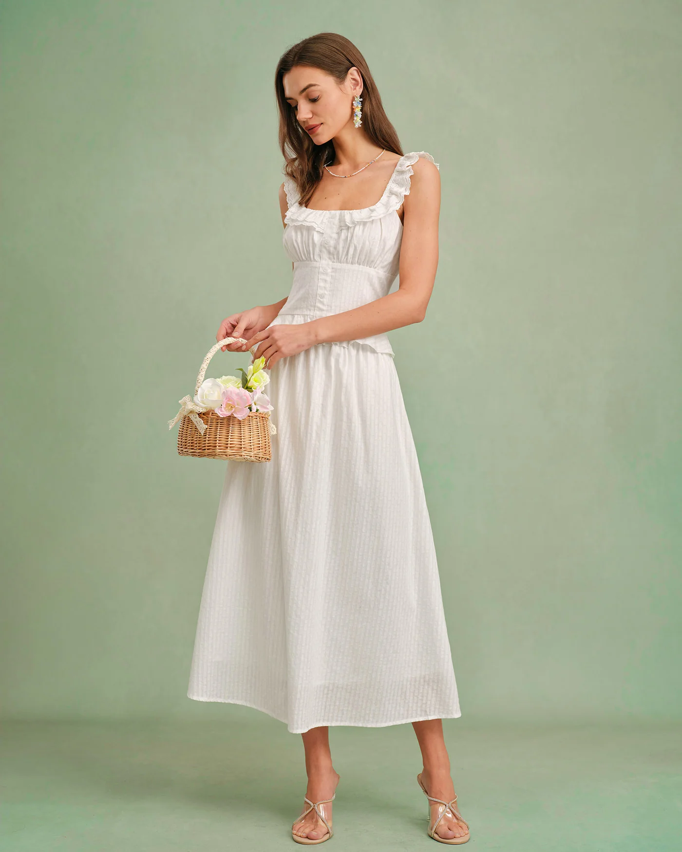 White Square Neck Ruffle Tank Top - Image 4