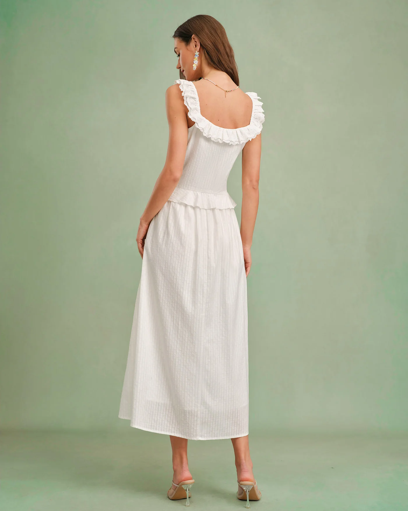 White Square Neck Ruffle Tank Top - Image 5