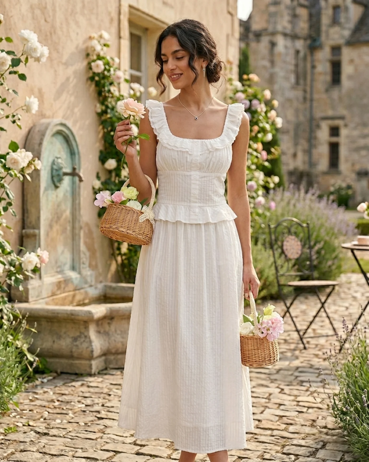 White Square Neck Ruffle Tank Top - Image 6