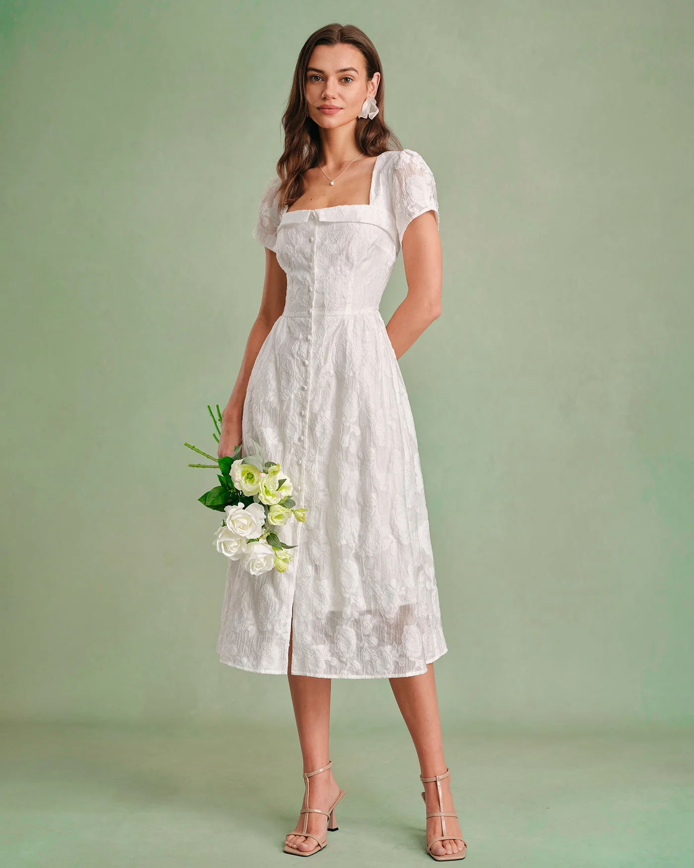 White Square Neck X Cross Midi Dress