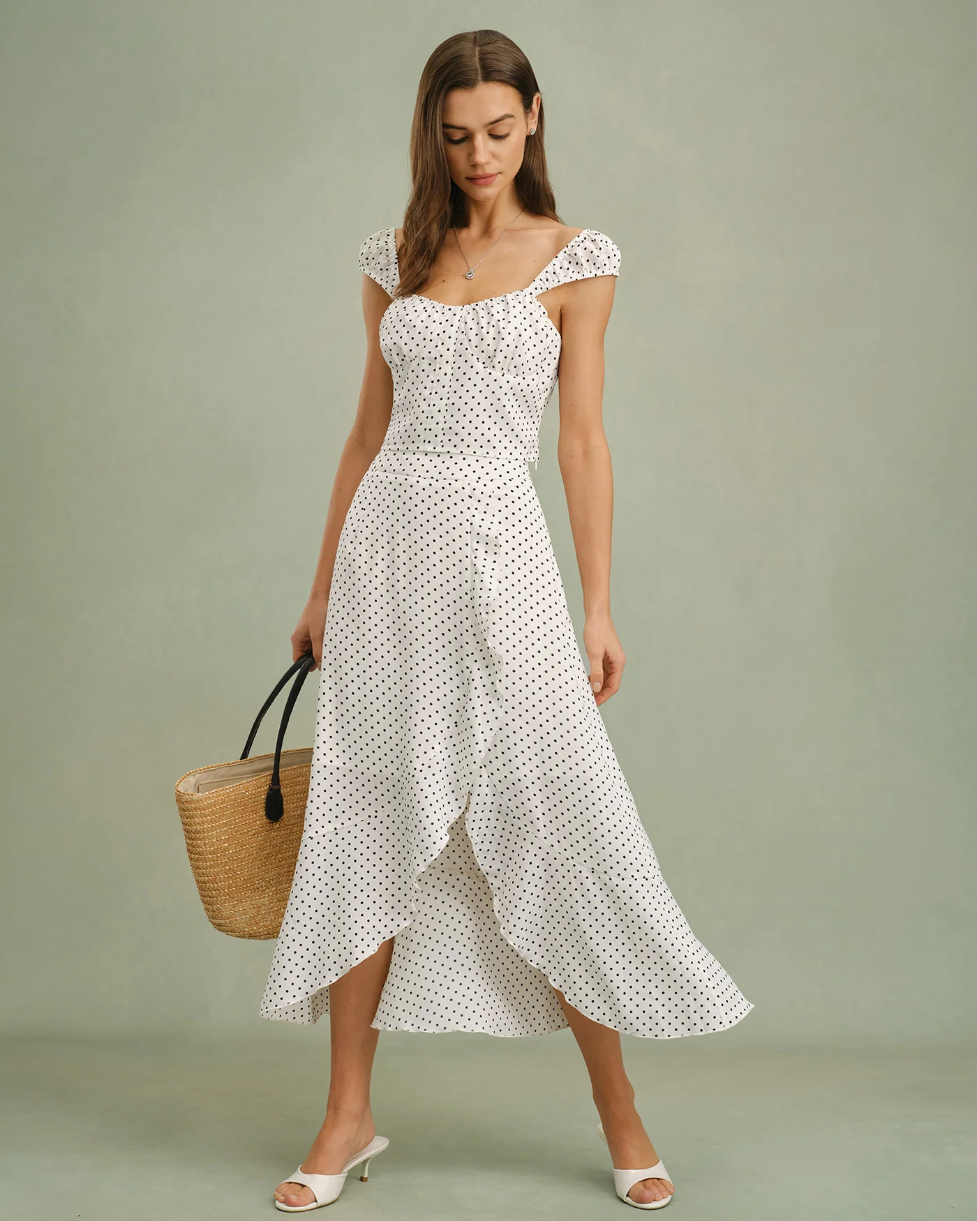 White Sweetheart Neck Polka Dot Tank Top - Image 8
