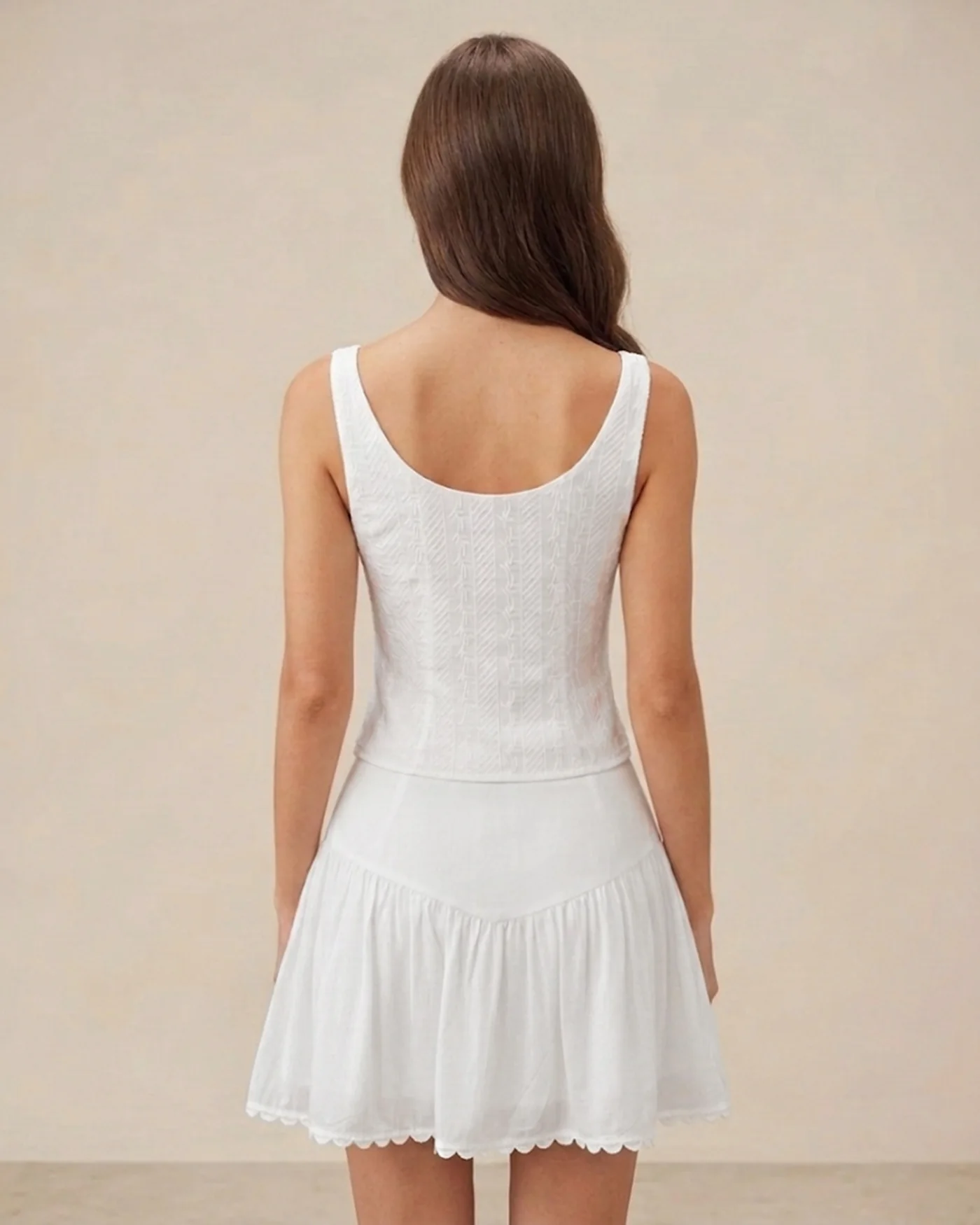 White Textured Boat Neck Button Vest - Image 2