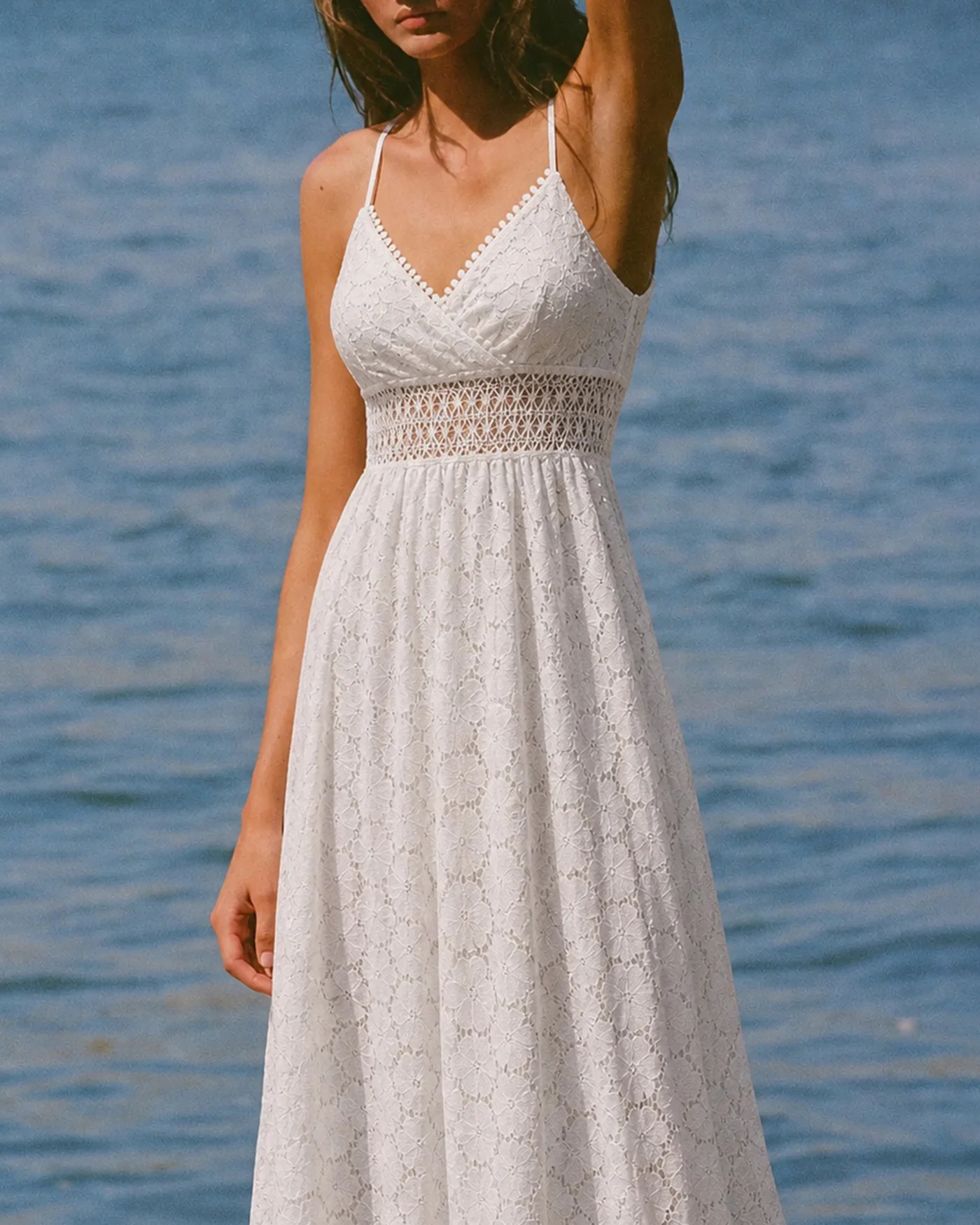 White Textured Cut Out Slip Maxi Dress - Image 2